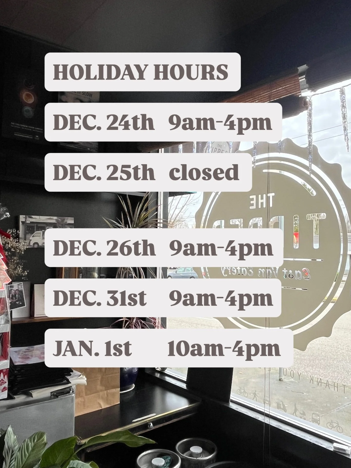 Special hours this holiday season! Thank you for another year of good conversations over good food. See you in 2026!