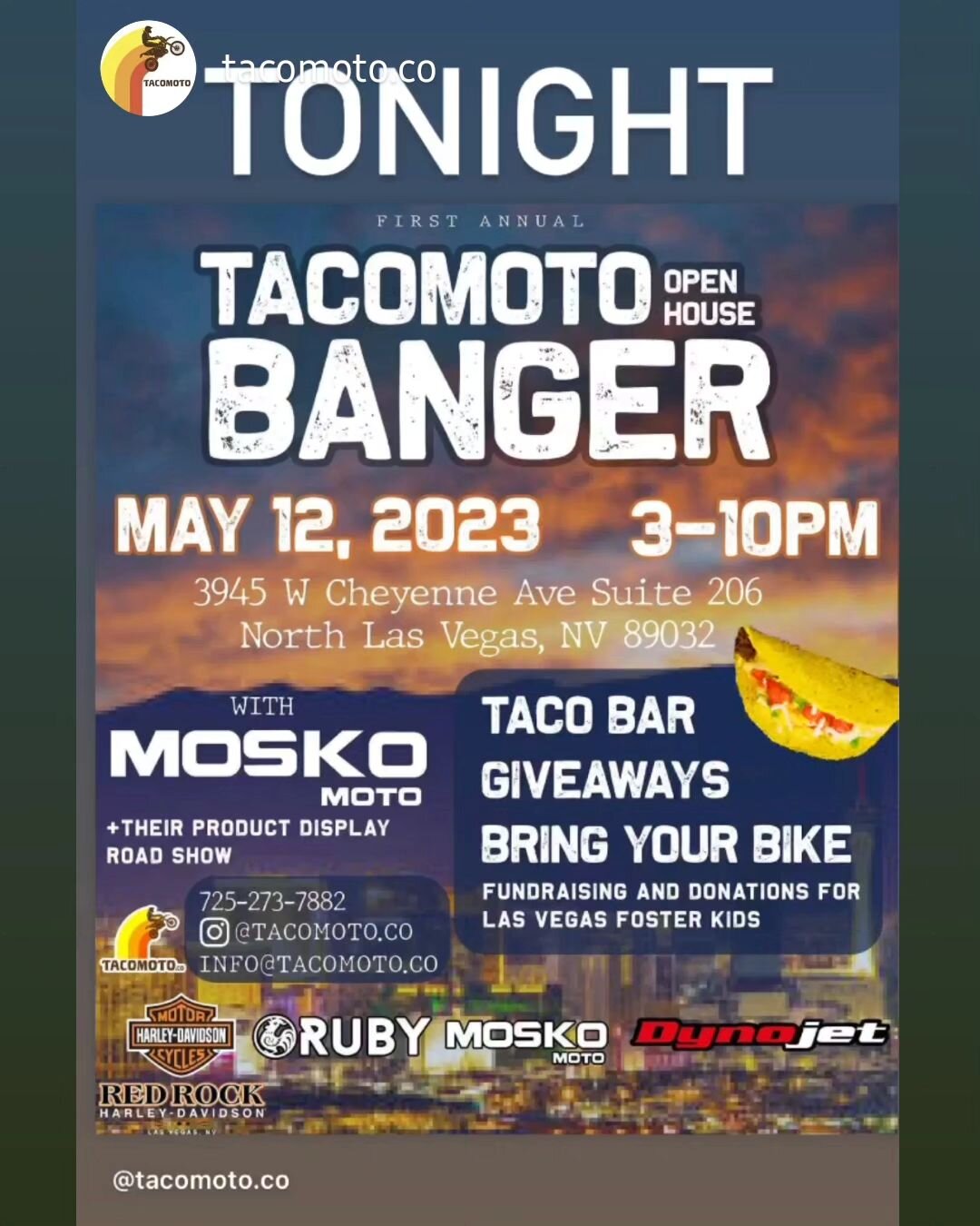 Hey everyone, we will be closing at 4:30 today because we will be at the Taco Moto open house! Make sure to come down and check it out! We will be there answering any questions and just enjoying the evening! We will have a couple bikes down there too
