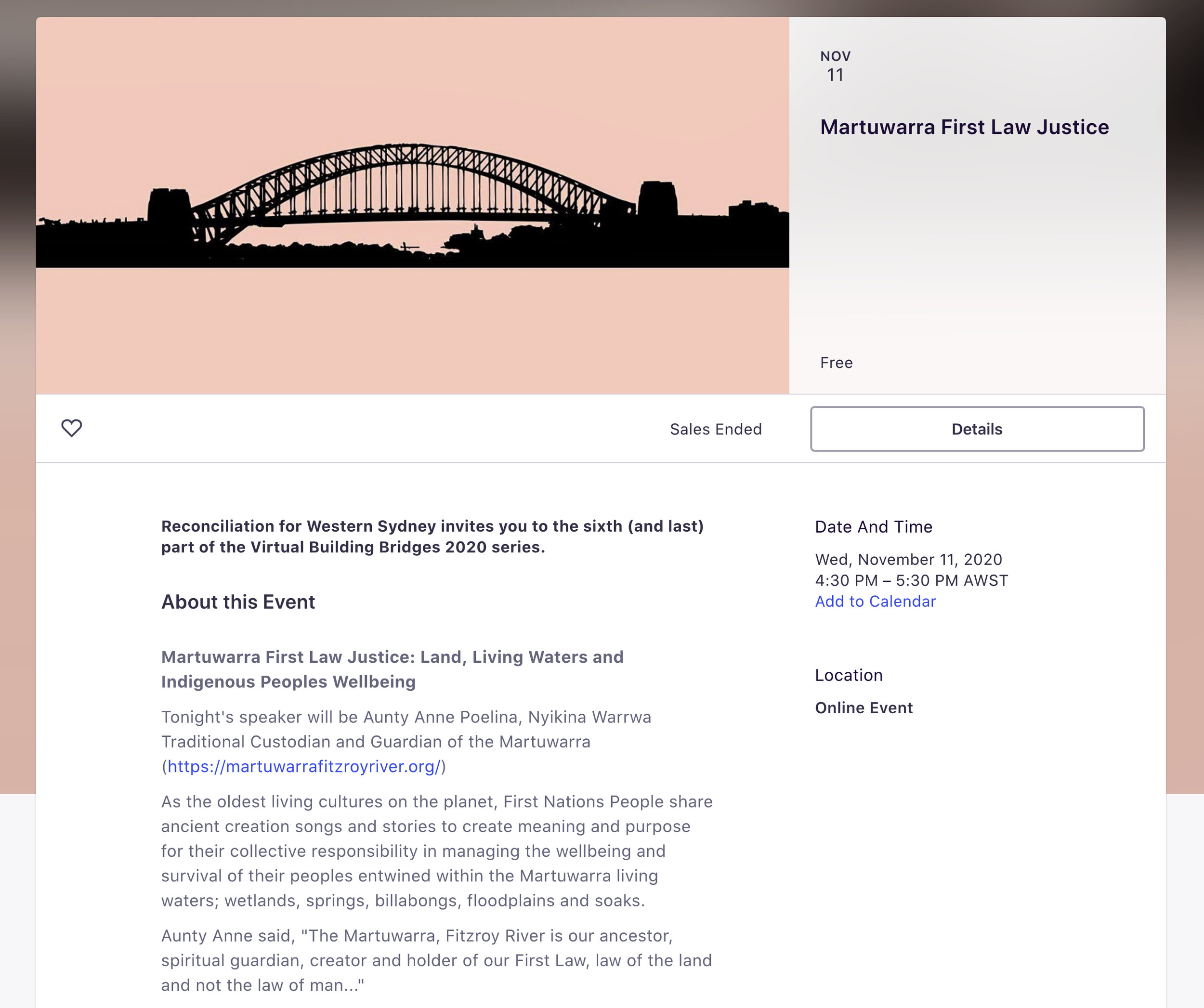 Screenshot of Eventbrite registration page