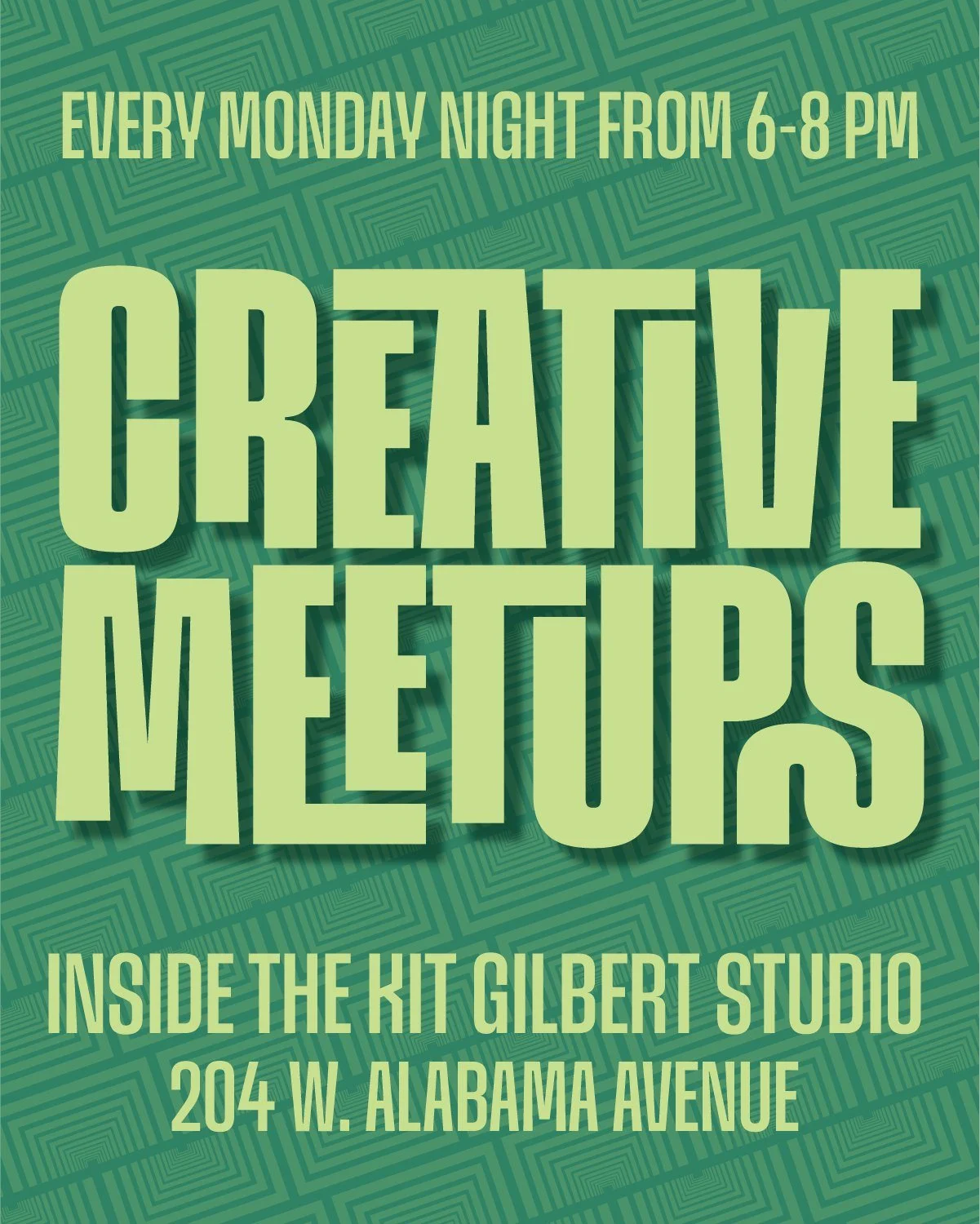 This is your reminder that there's a Creative Meetup in the Kit Gilbert Studio (in the back of the Gilbert Center) tomorrow, Monday, September 21, from 6 - 8 pm. You're welcome to bring your own supplies and projects, or feel free to use some of our 
