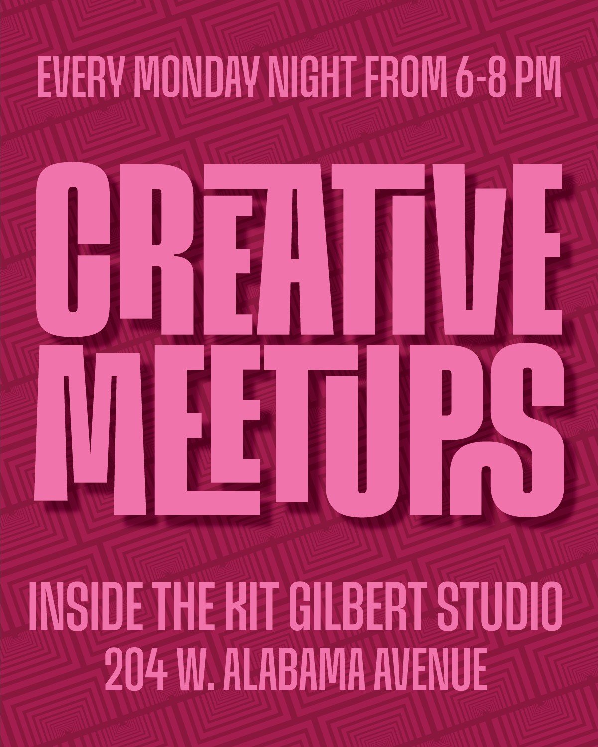 Join us for a Creative Meetup tomorrow, Monday, October 5th, from 6-8 pm in the Kit Gilbert Studio (in the back of the Gilbert Center)! Meetups are full of creativity, fun, and great company! You're more than welcome to bring your own supplies and pr