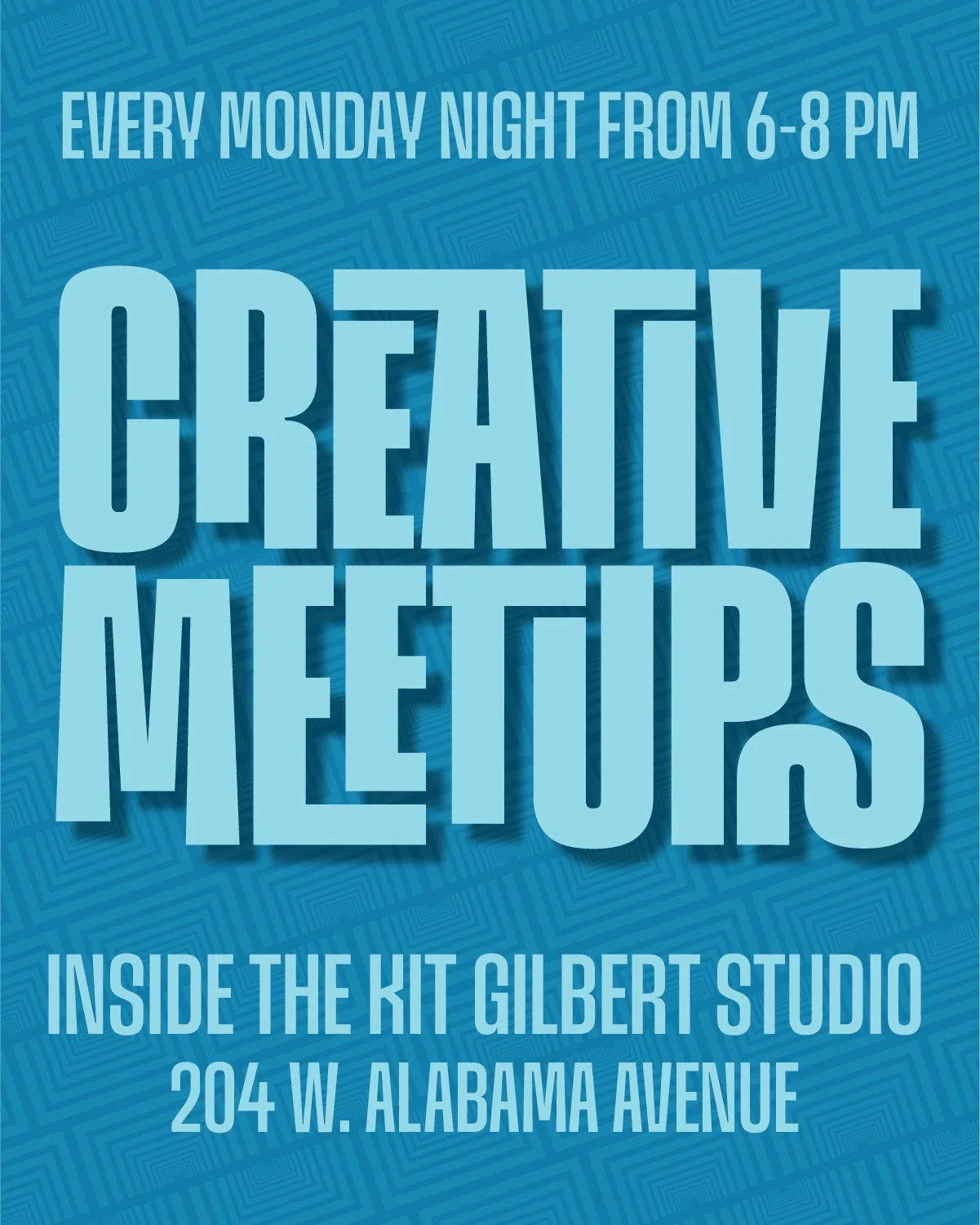 Don't forget about tomorrow's Creative Meetup!!! Stop by the Kit Gilbert Studio in the back of the Gilbert Center from 6- 8 pm, and come check out how awesome the studio looks! Feel free to bring your own art supplies or use some of ours, and make so