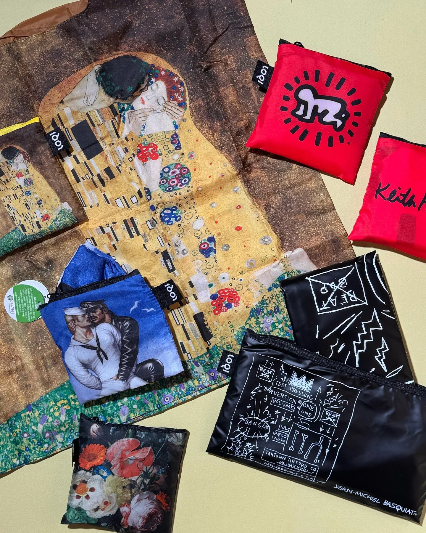 Keep all your things together in a stylish bag from @loqi!!! These are brand new at the store! There are bags from Jean-Michel Basquiat, Keith Haring, Gustav Klimt, Rachel Ruysch, and Tom of Finland! These bags are made from recycled materials, meani