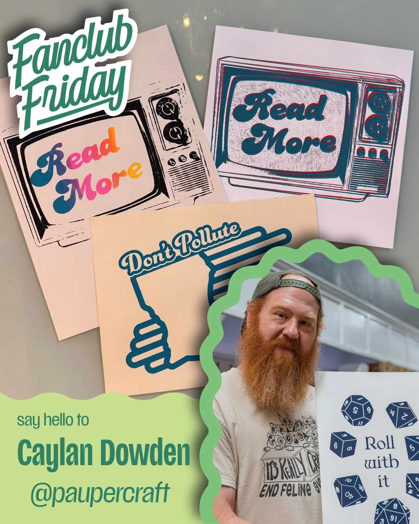MEET THE SCREENPRINTER EXTRAORDINAIRE, CAYLAN! 💚 🖨

Caylan! (@paupercraft) is a local artist and screenprinter here in Ruston! Caylan! has worked in many media, including paper art, polymer-clay sculptures, and so much more. Here at Creative Exchan