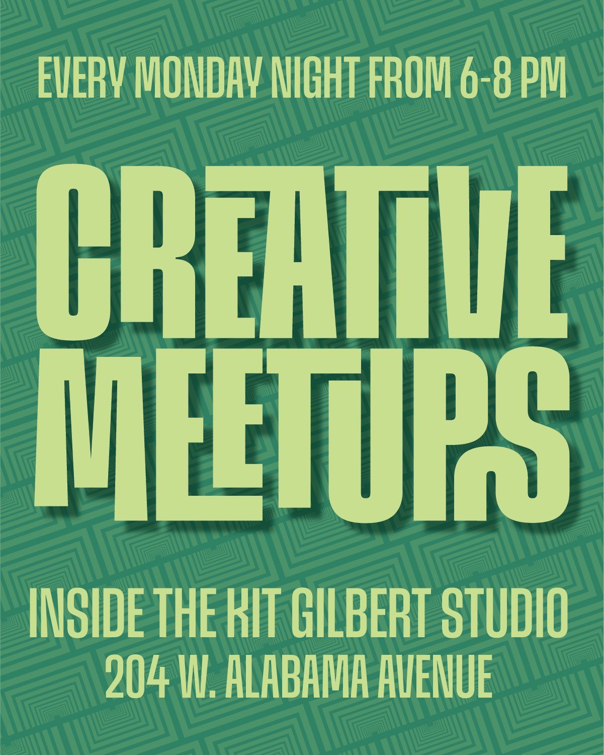 Come to the Kit Gilbert Studio from 6-8pm for a night of fun at this week's Creative Meetup! Creative Meetups happen every Monday evening, so add it to your schedule! You're welcome to use some of the free supplies in the studio, or bring your own su