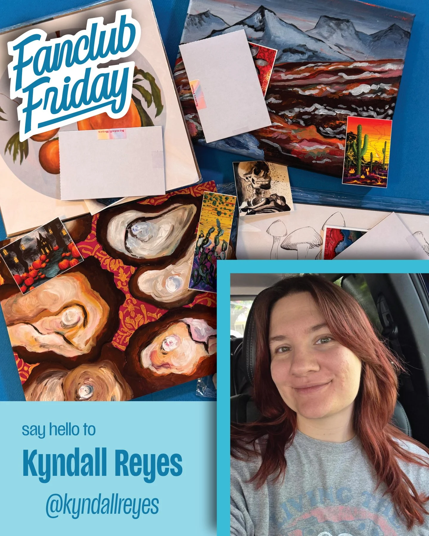 MEET KYNDALL REYES, EVERYONE!!! 💙 🎨

There are so many amazing things made by Kyndall Reyes (@kyndallreyes)! A North Louisiana native, Kyndall is a painter working primarily in acrylic paint. She focuses on landscapes, and aims to make artwork more