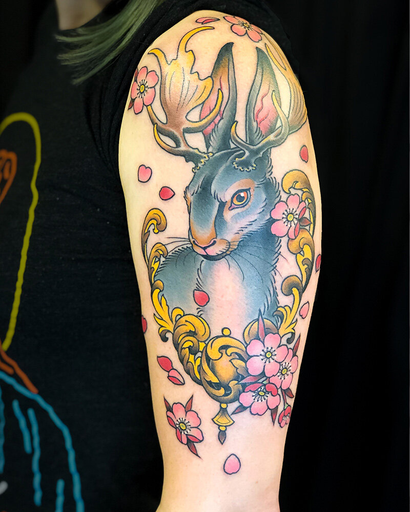 Skylar Grey Flower, Rabbit, Rose Forearm Tattoo | Steal Her Style