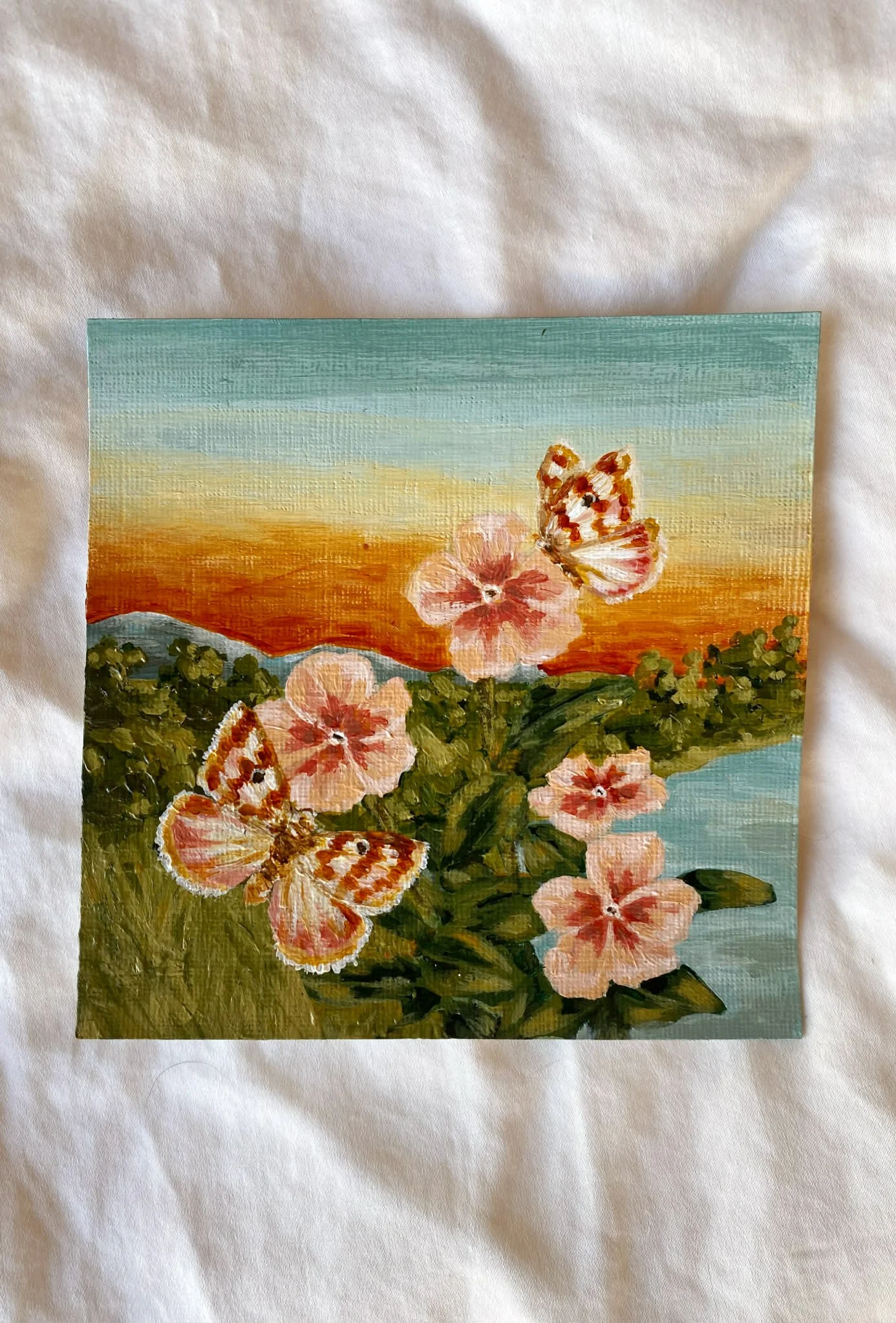 "Butterflies on Rose Periwinkle Flowers"