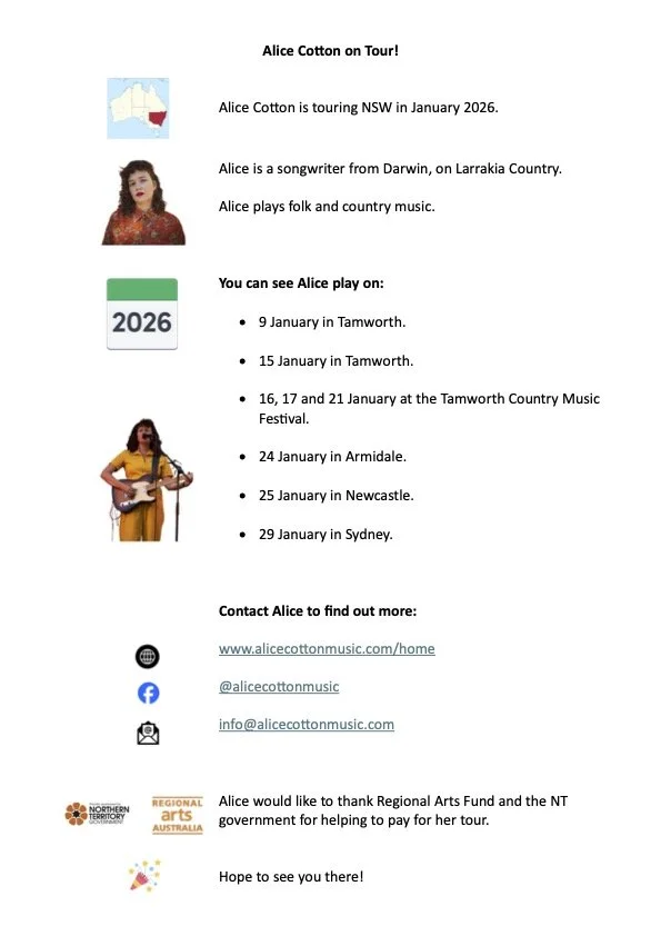 Easy read tour poster Alice Cotton