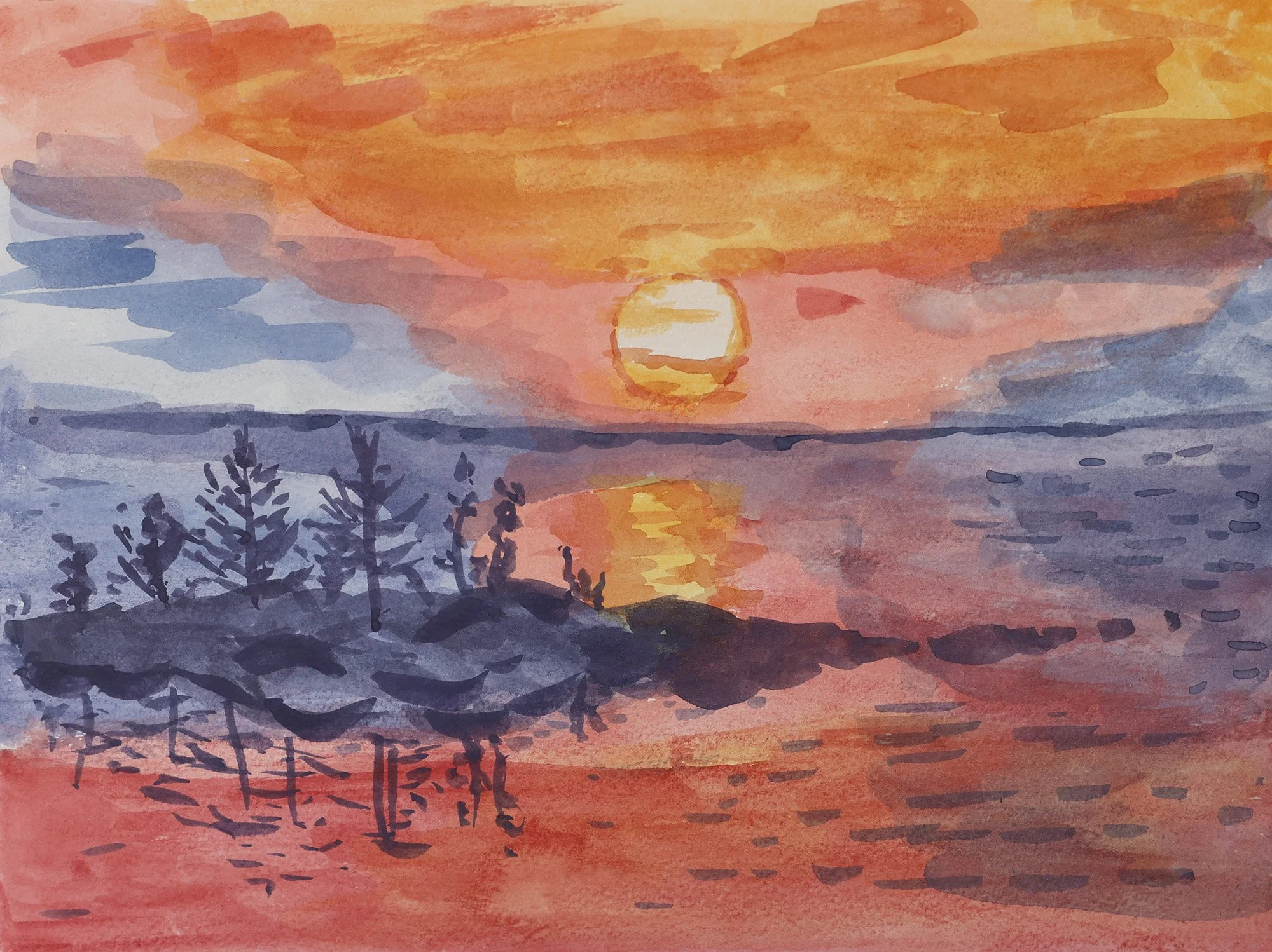 Leena Härmälä - Keväinen ilta - Vesiväri
