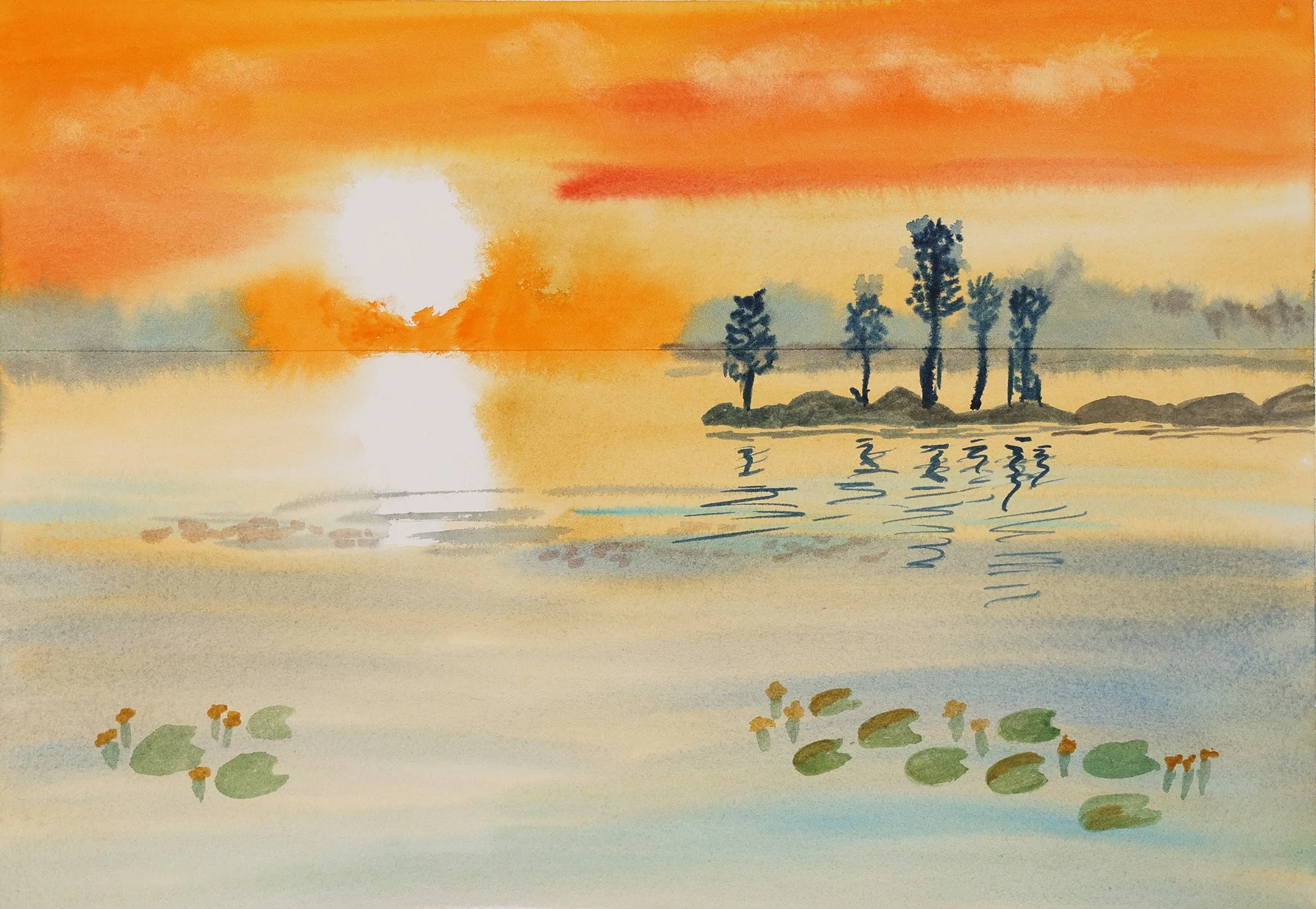Anneli Tyrväinen - Auringonlaskun aikaan - Vesiväri