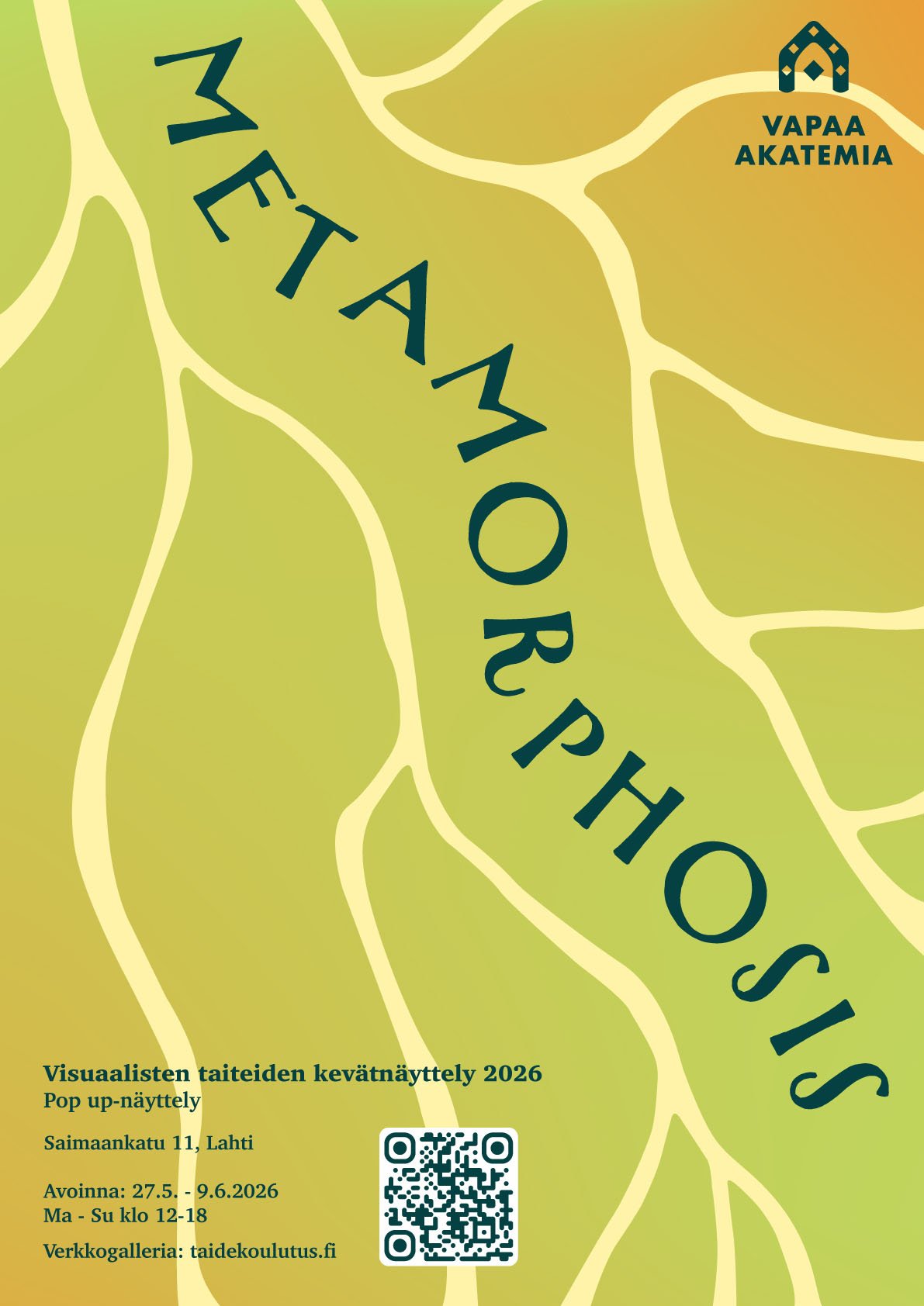 Metamorphosis -taidenäyttelyn juliste, 2026 (yhteistyössä Bruno Heikkilän kanssa)