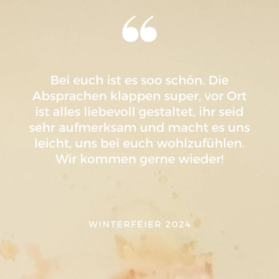 "Bei euch ist es sooo sch&ouml;n. Die Absprachen klappen super, vor Ort ist alles liebevoll gestaltet, ihr seid sehr aufmerksam und macht es uns leicht, uns wohlzuf&uuml;hlen. Wir kommen gerne wieder!" 💚

Dieses Feedback ber&uuml;hrt uns j
