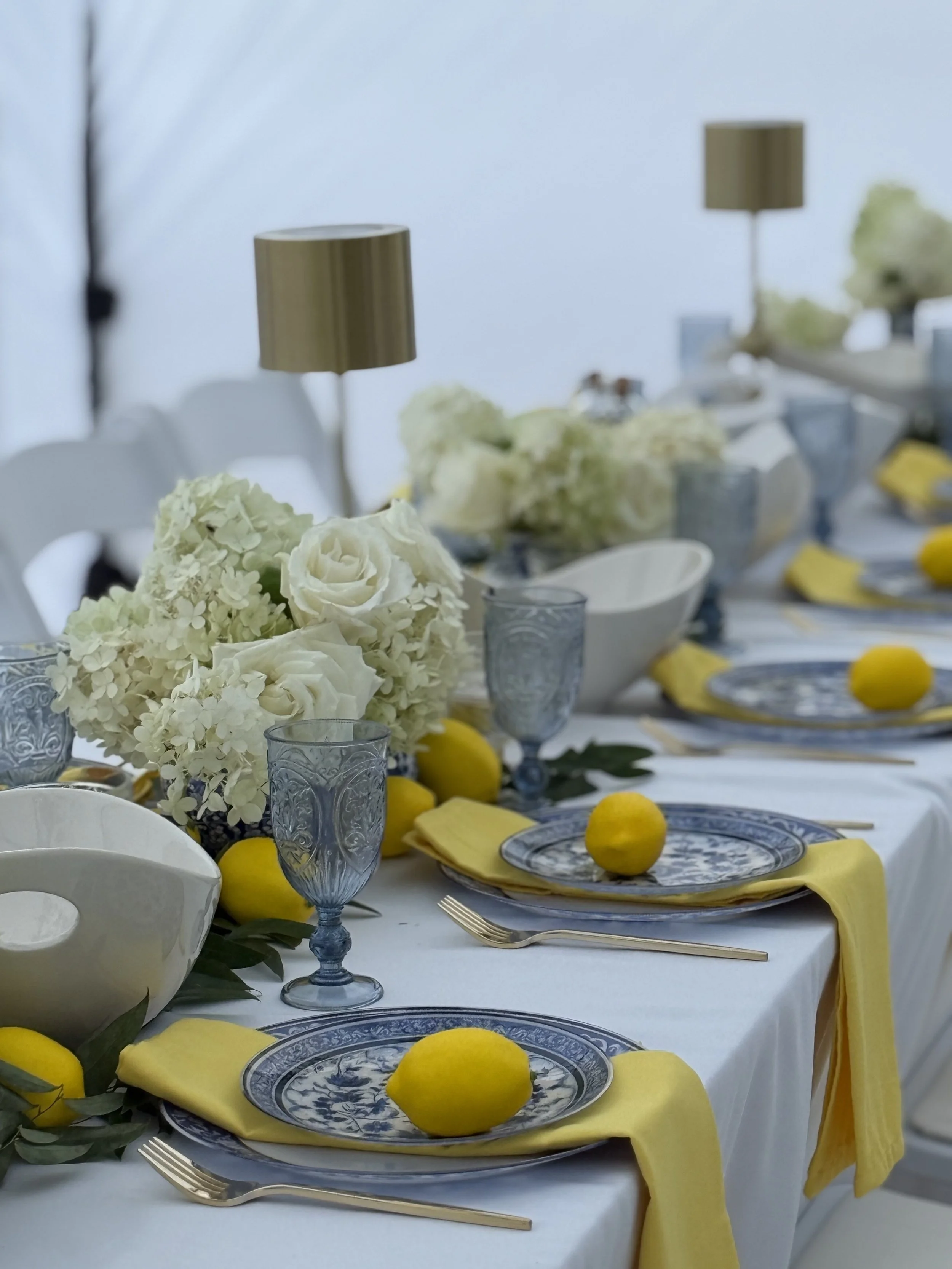 Barefoot Florals Blue and Lemons