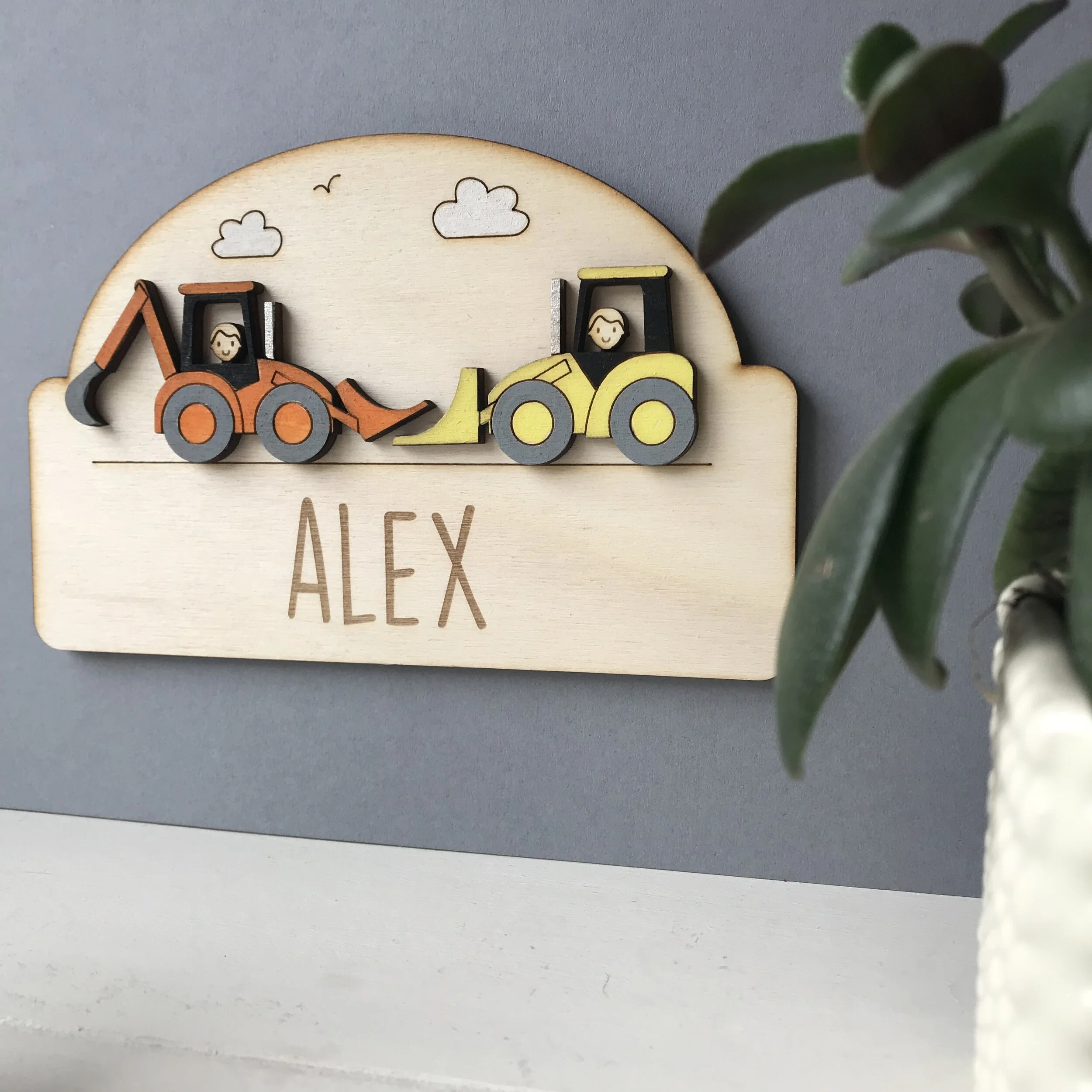 Children's digger, builder door sign