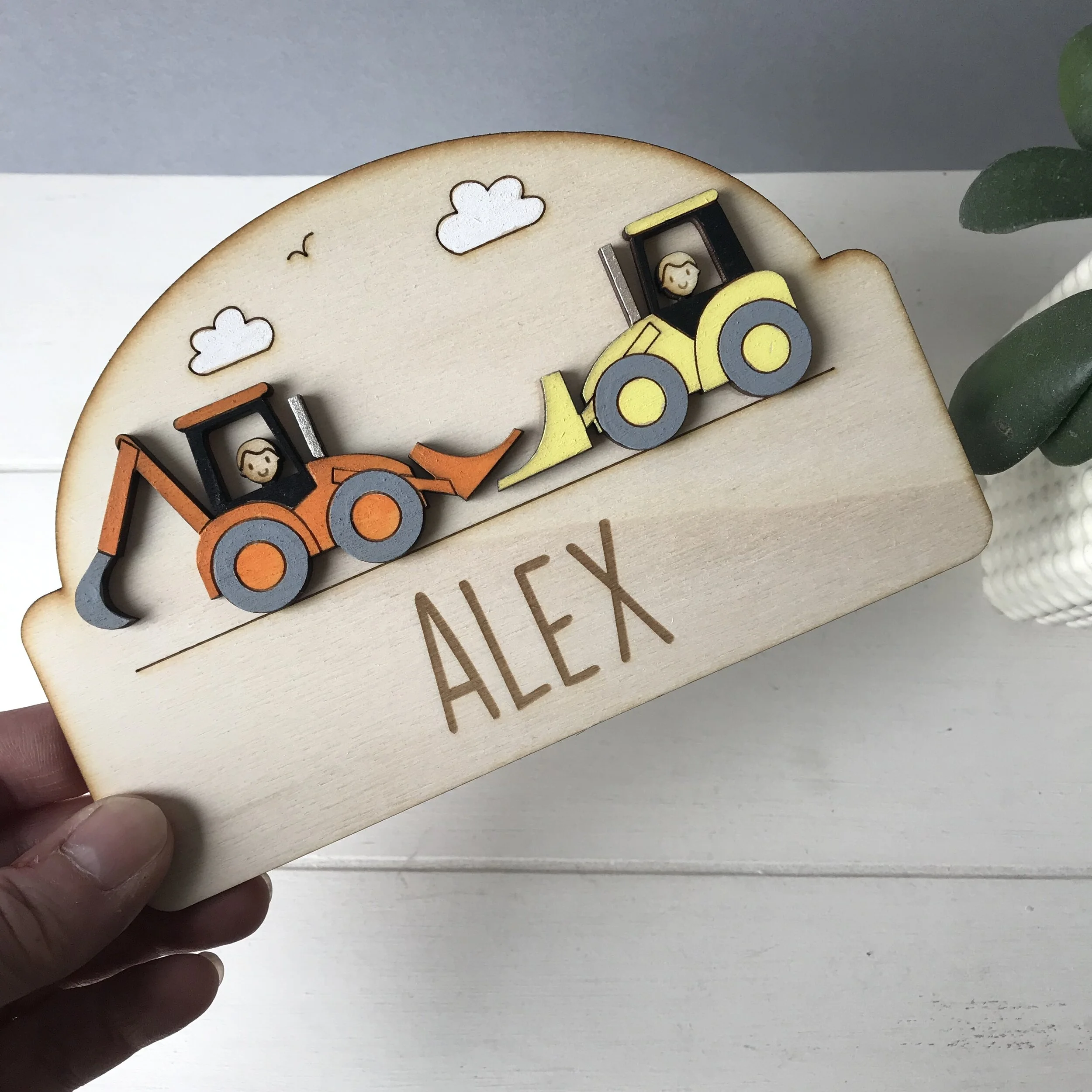 Personalised child's door sign - Tractor/digger