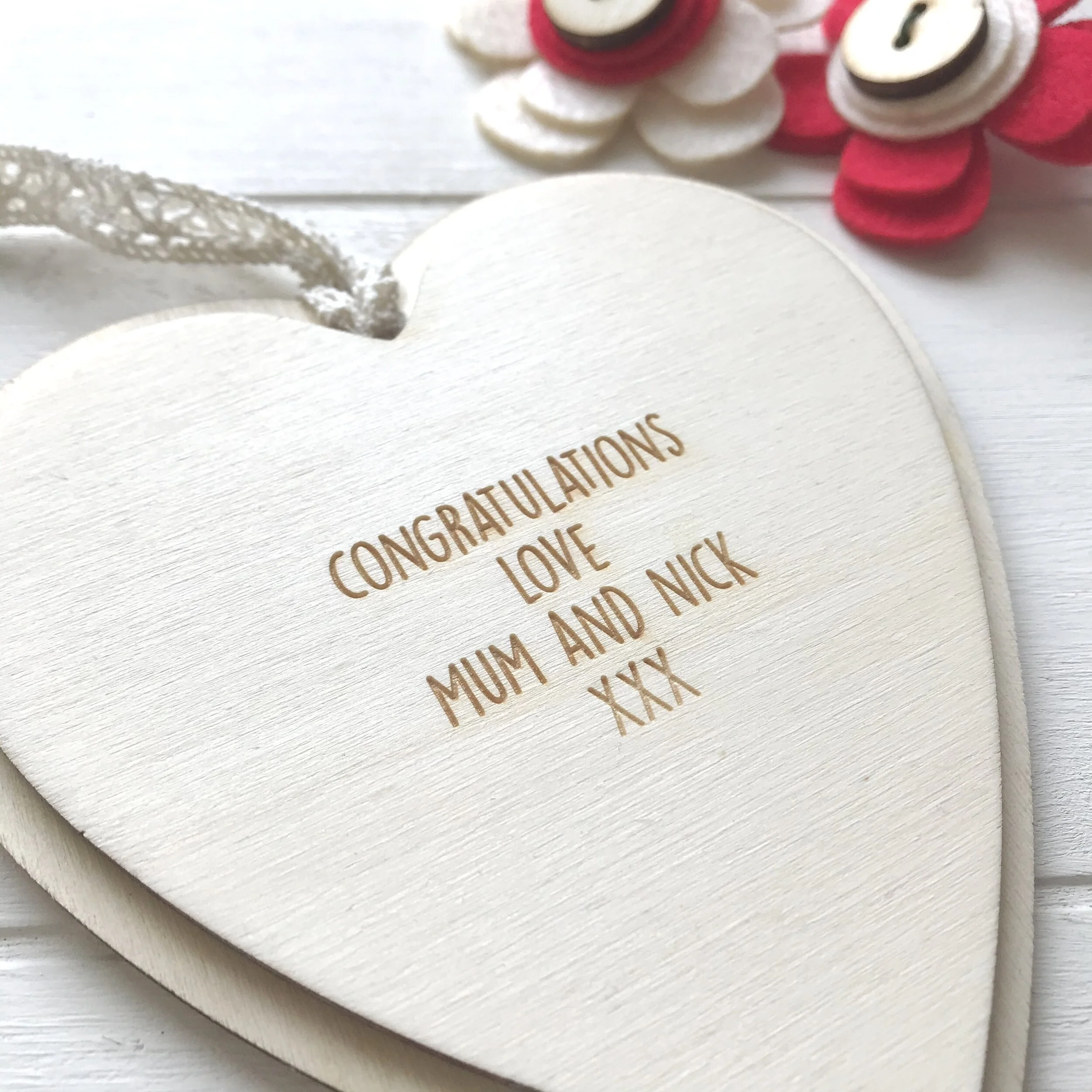 Personalised back message for wedding heart