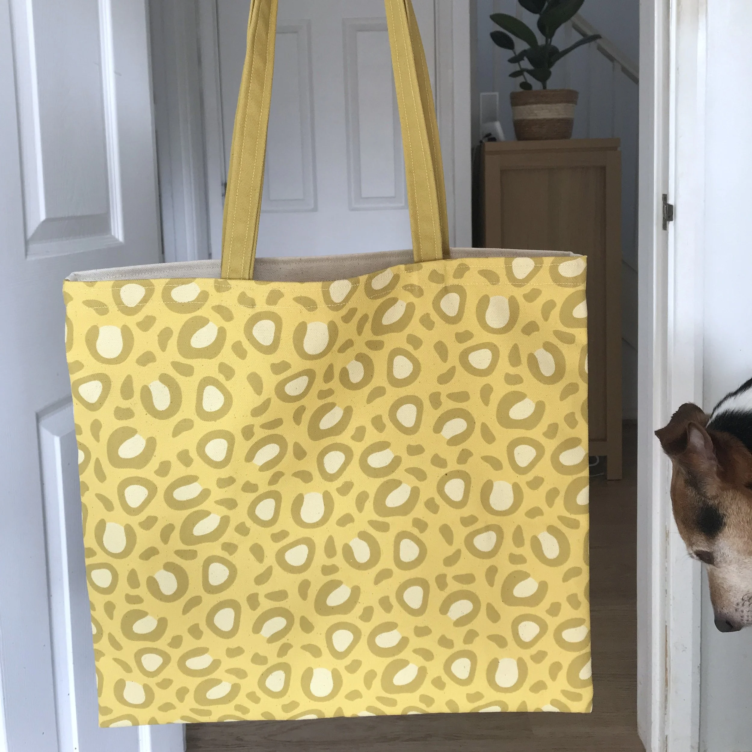 yellow leopard print eco tote bag - front.JPG