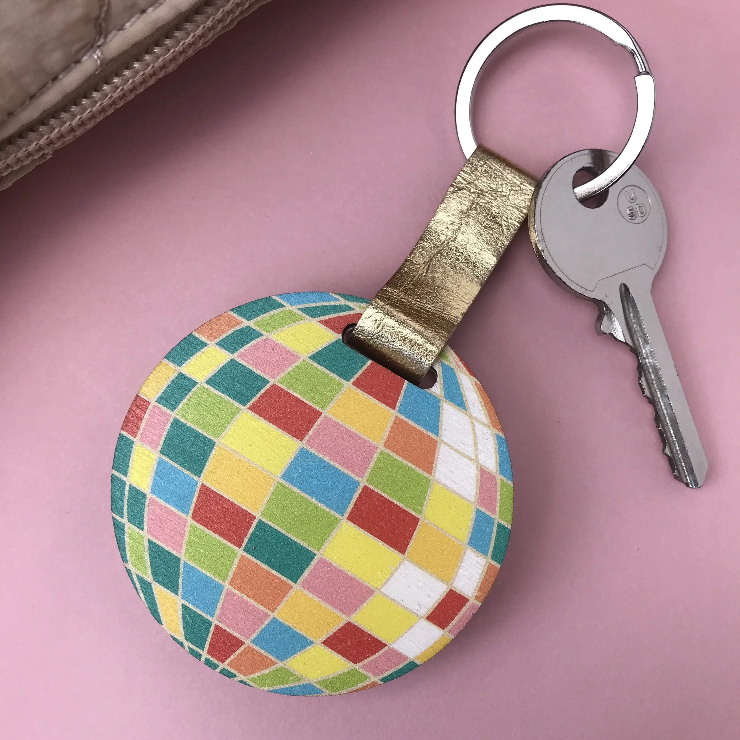 Disco Ball, Message Keyring with Glitter
