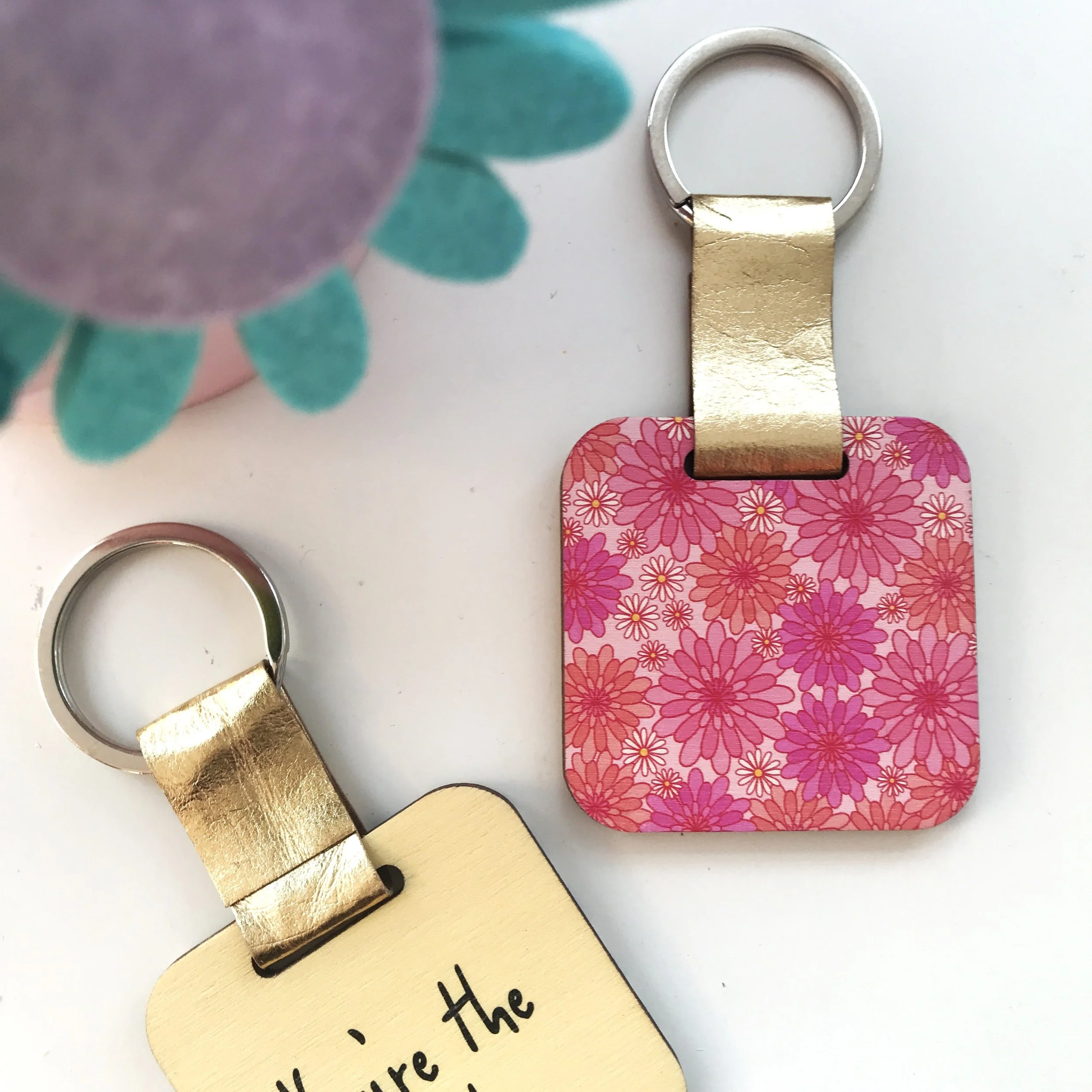 November Birth Flower - Chrysanthemum  wooden keyring