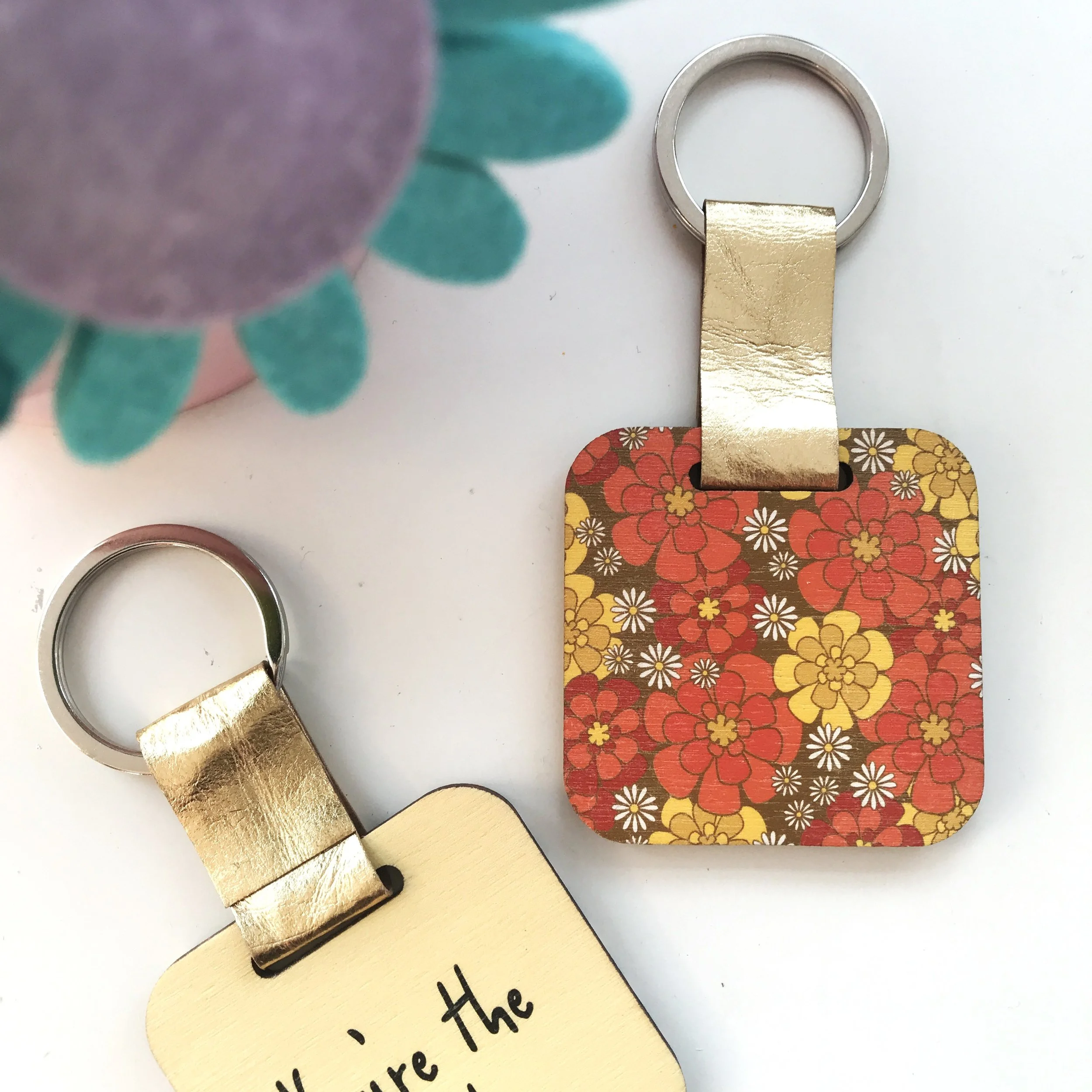 Marigold - October Birth Flower Wooden Keyring