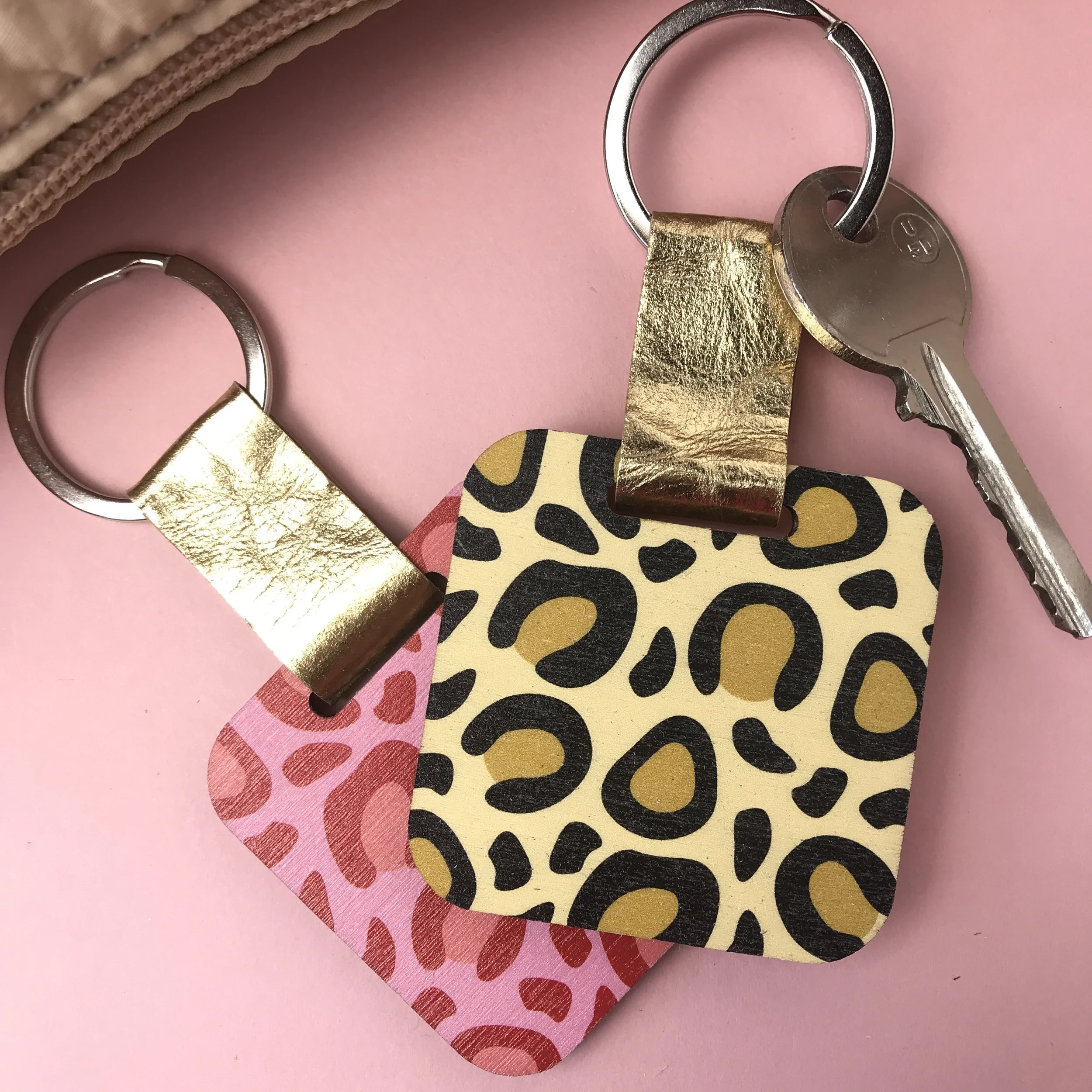 Leopard print keyrings in two colourways.JPG