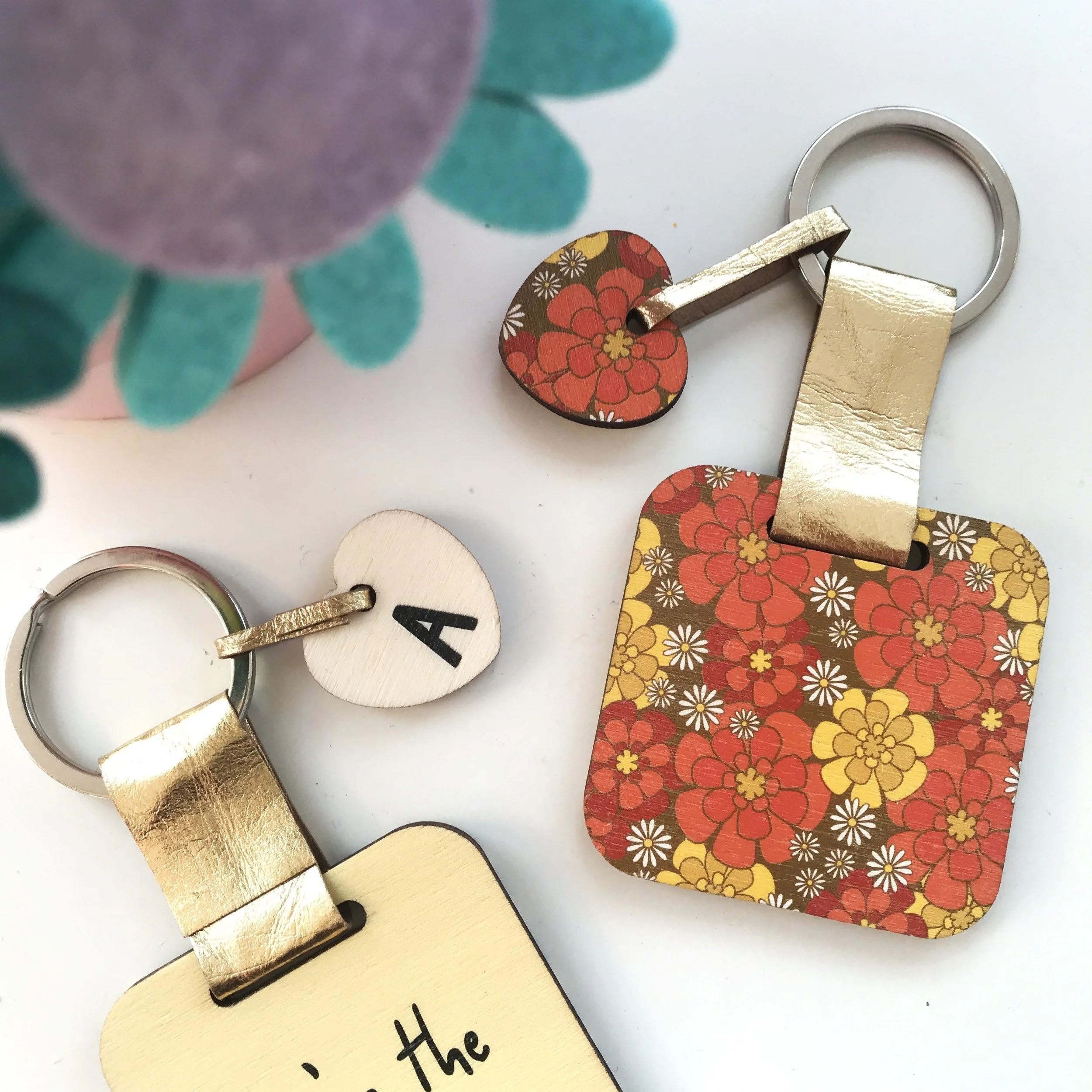 marigold flower keyring with intial charm.JPG