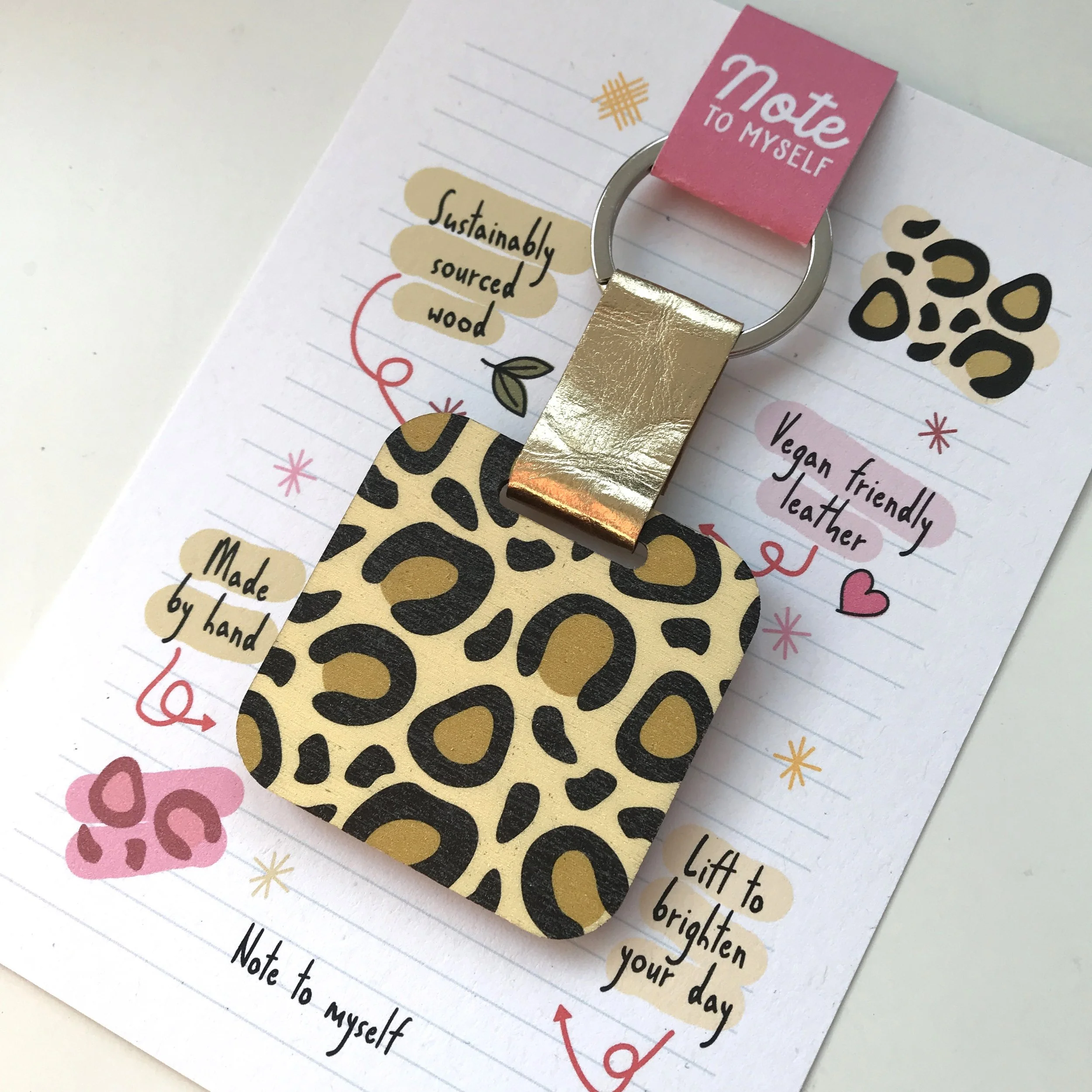 Leopard print keyring on presentation card.JPG