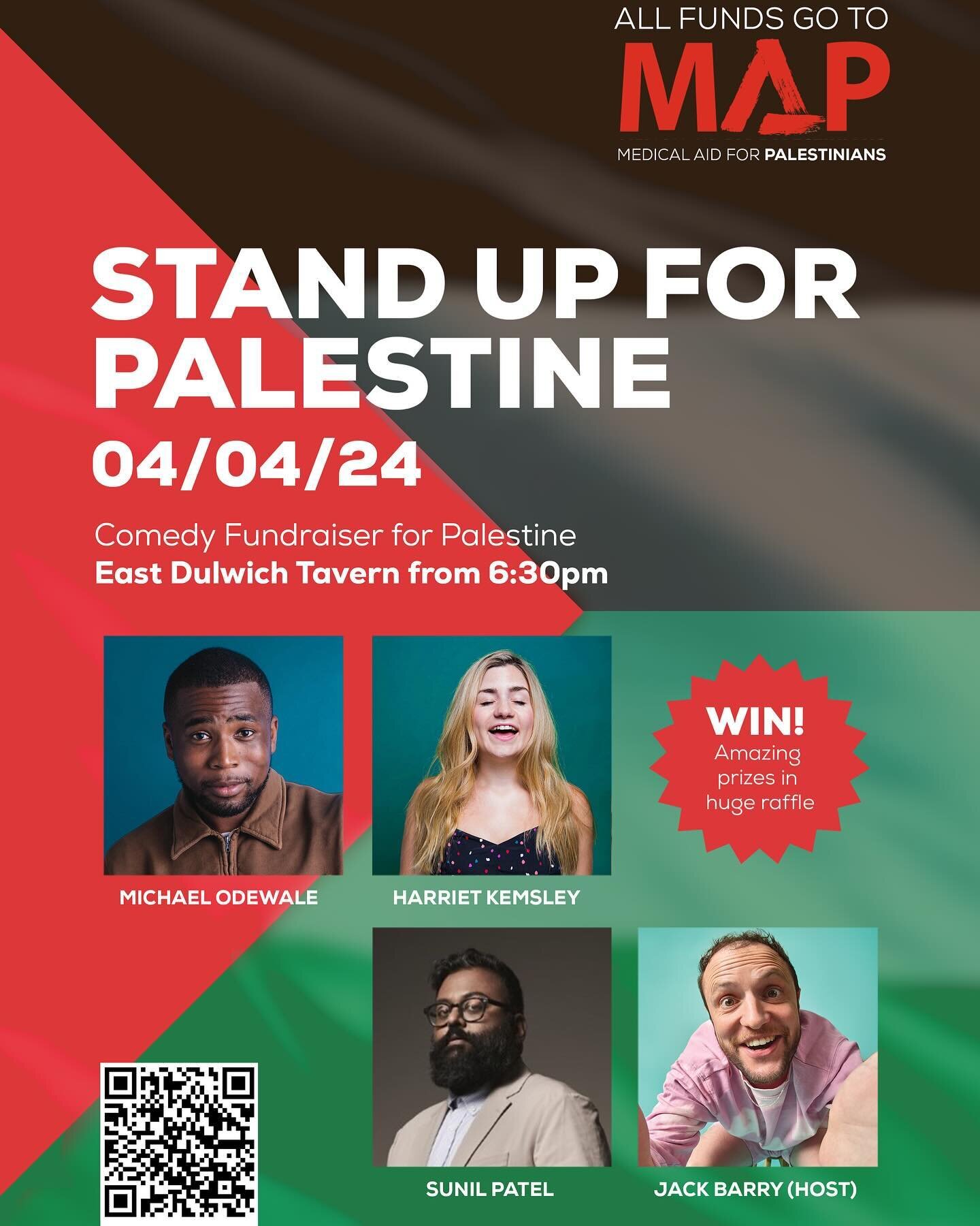 Looking forward to hosting this in April to raise money for @medicalaidpal in East Dulwich. Please come on down for a laugh for a good cause. 
Tickets here and in my story 
https://www.eventbrite.co.uk/e/comedy-fundraiser-for-palestine-tickets-816618