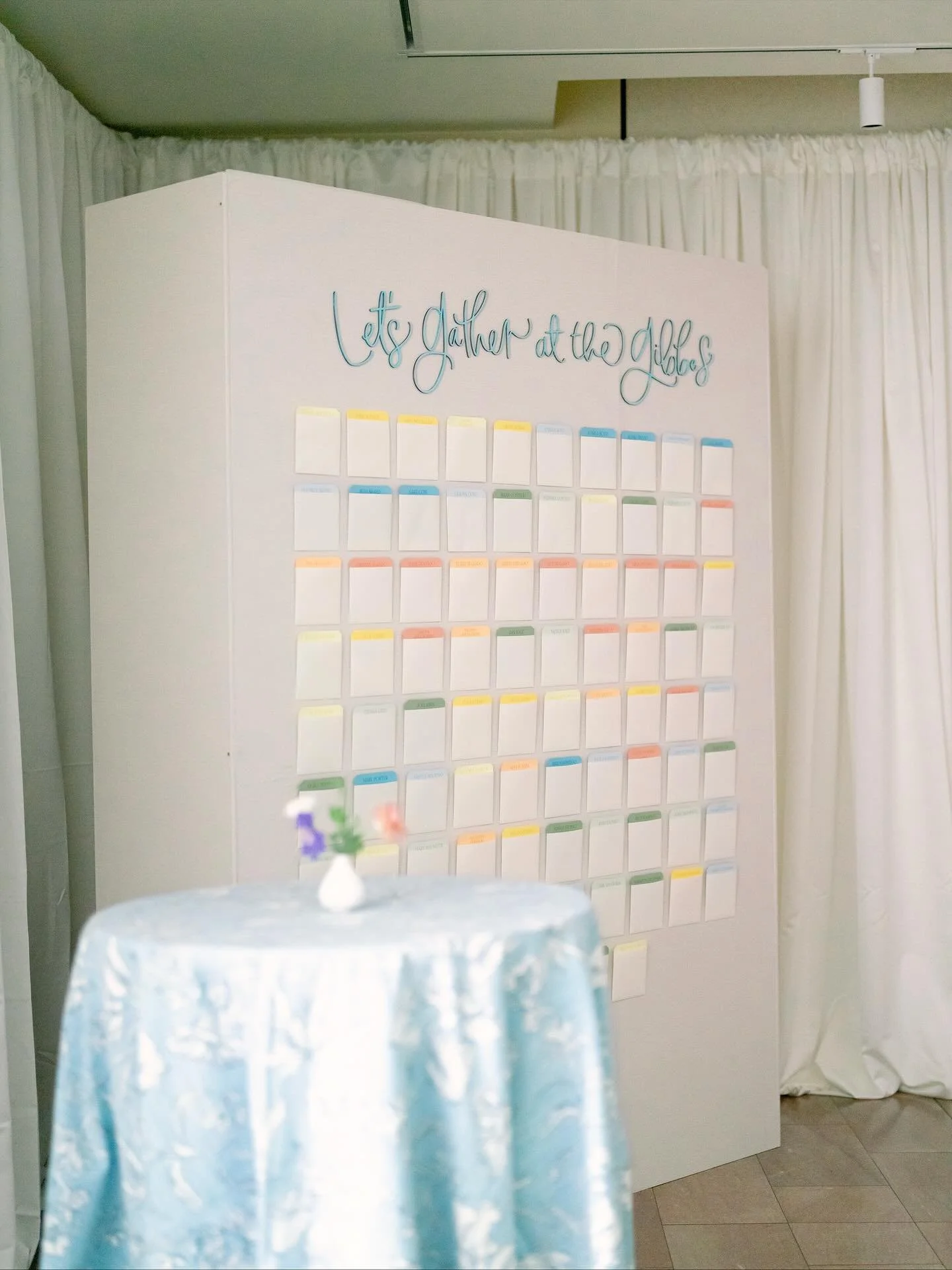 When the colors coordinate this perfectly, you know it&rsquo;s going to be a fun wedding! Leah and Kev&rsquo;s beautiful reception ~ The Gibbes 

#escortwall #customseatingchart #custominstall #weddingsignage #funseatingchart #charlestonsc #weddingre