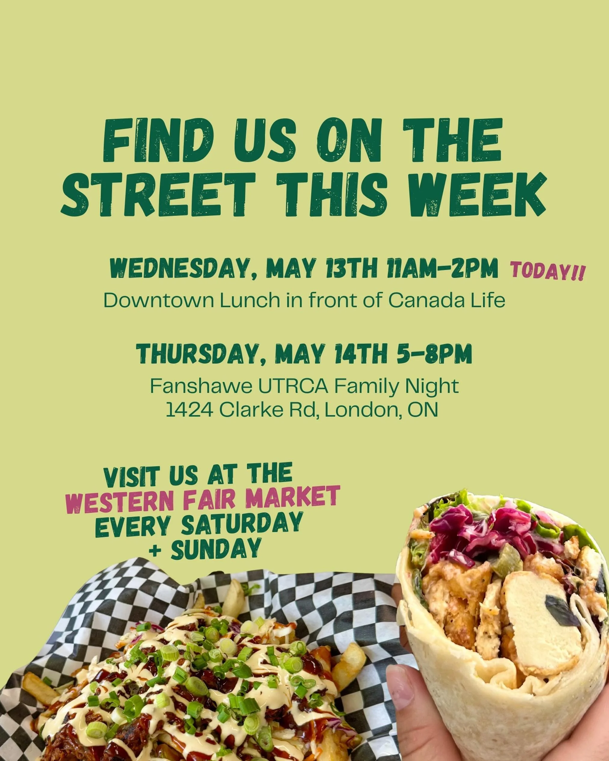 Catch us on the street this week 🌱🚚

We&rsquo;re serving up your New Leaf favourites all across the city this week &mdash; from downtown lunch runs to family nights and market weekends.

📍 TODAY | Wednesday, May 13 | 11AM&ndash;2PM
Downtown lunch 