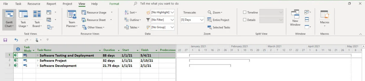 Figure 35. Inserted subprojects.