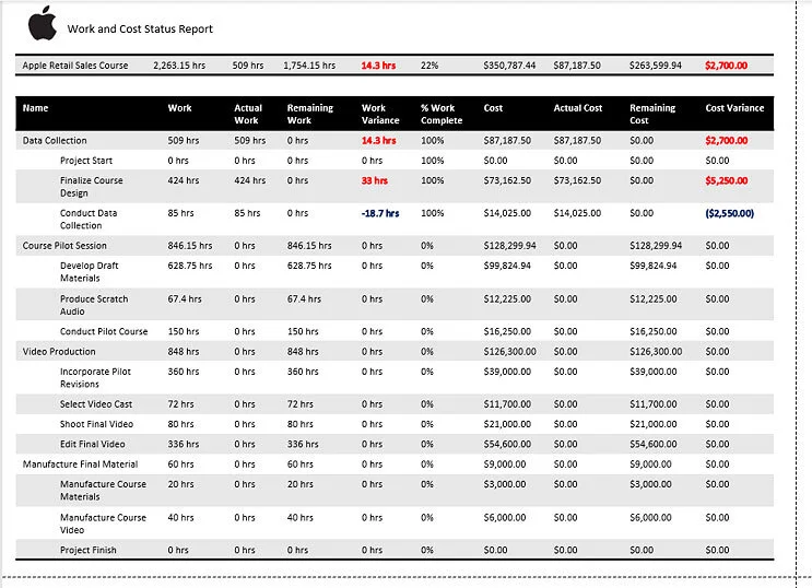Microsoft Project Standard Report using two separate tables to display the Project Summary Task and Level 2 project tasks on the same report page.