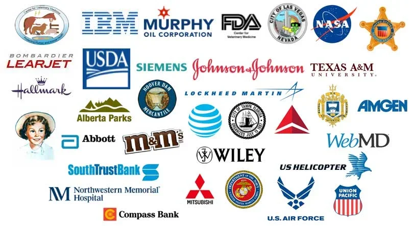 Logo collage of organizations that have participated in Ray Coker's Microsoft Project training and consulting programs