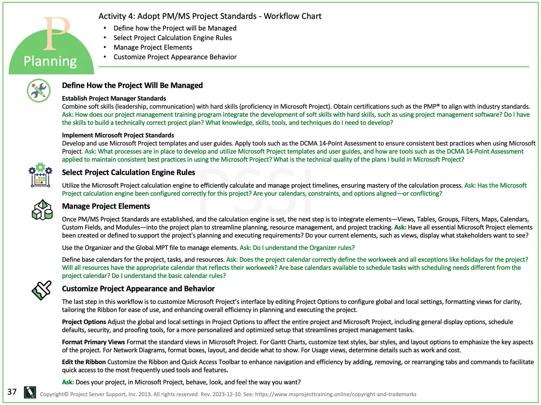 Workflow for adopting Microsoft Project Standards