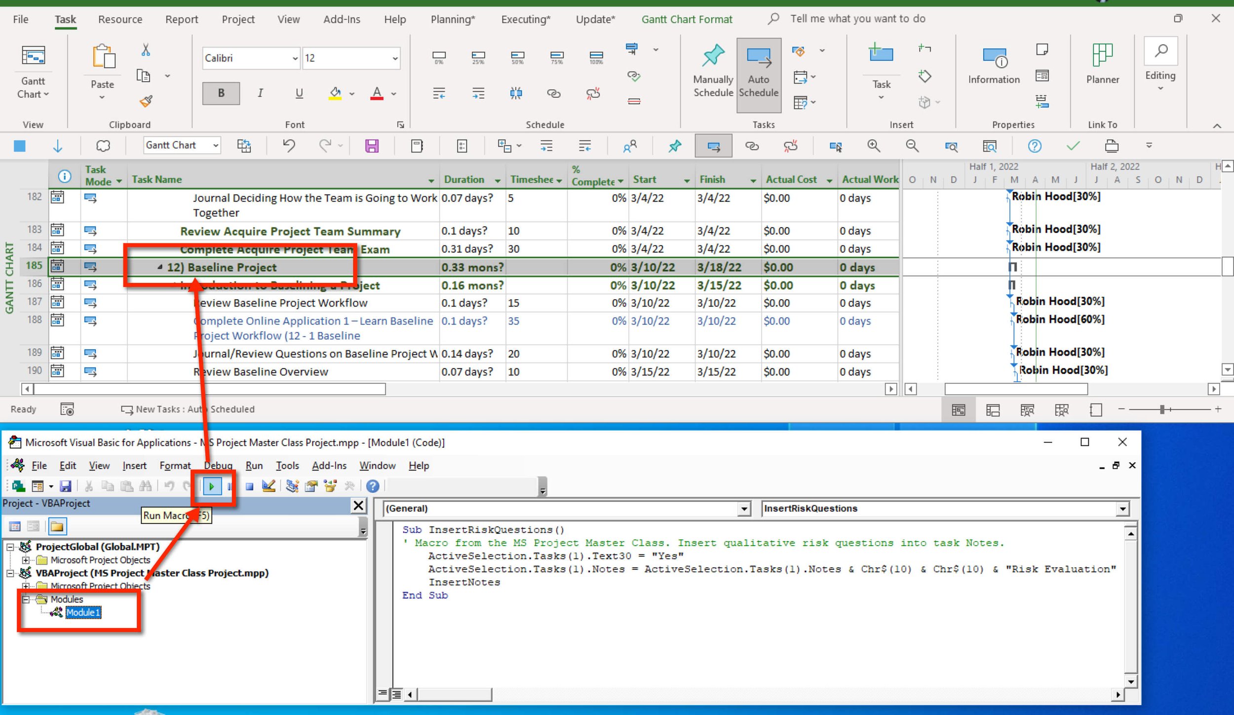 The best training on microsoft project - How to run a Microsoft Project macro from VBA.