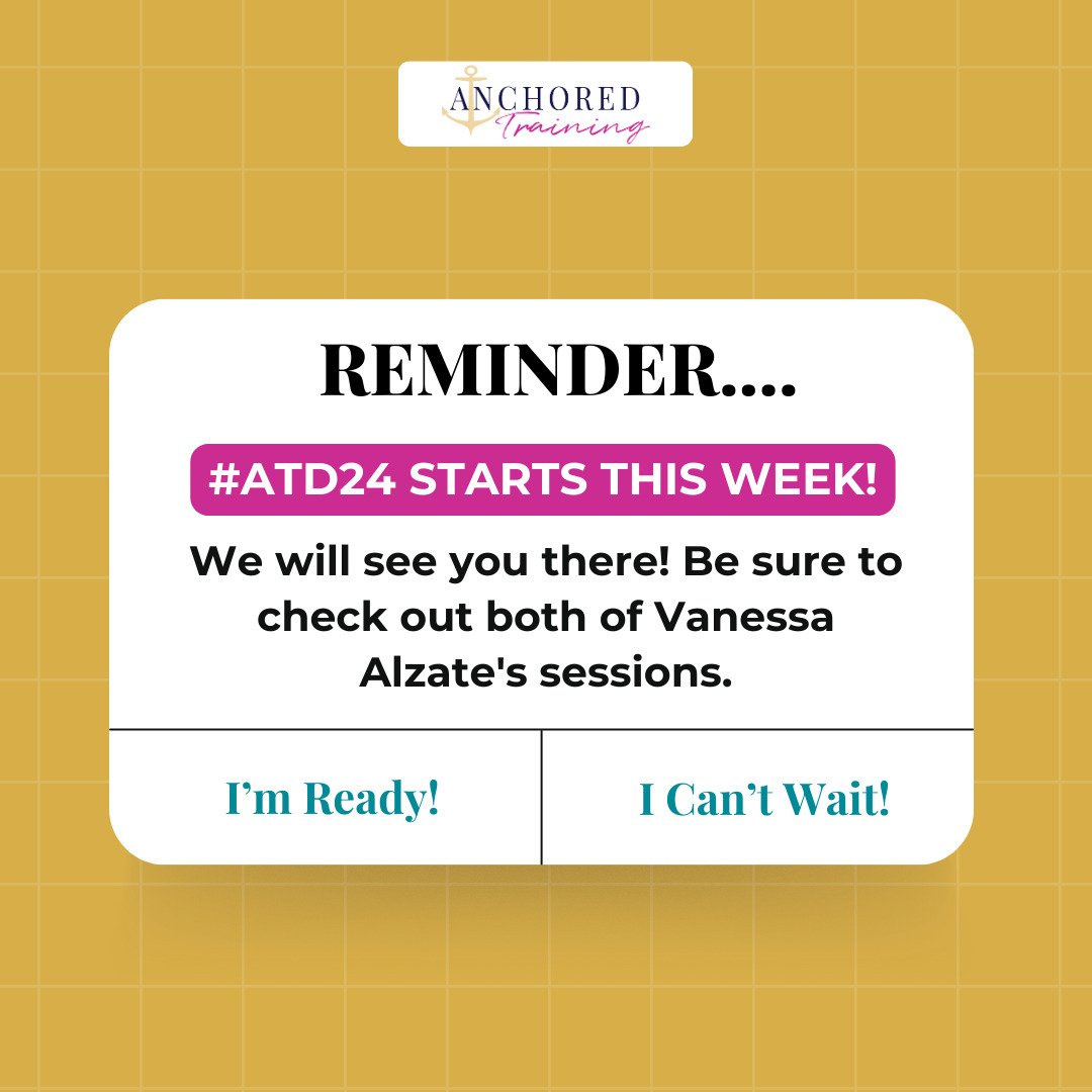 Are your bags packed?!? 🧳✈️ 

#ATD24 starts on Sunday and Anchored Training is pumped to be bringing you TWO sessions. Be sure to squeeze us into what is sure to be an amazing conference schedule! Session details ⬇️

📆 Sun, May 19th @ 1:30 PM CST
S
