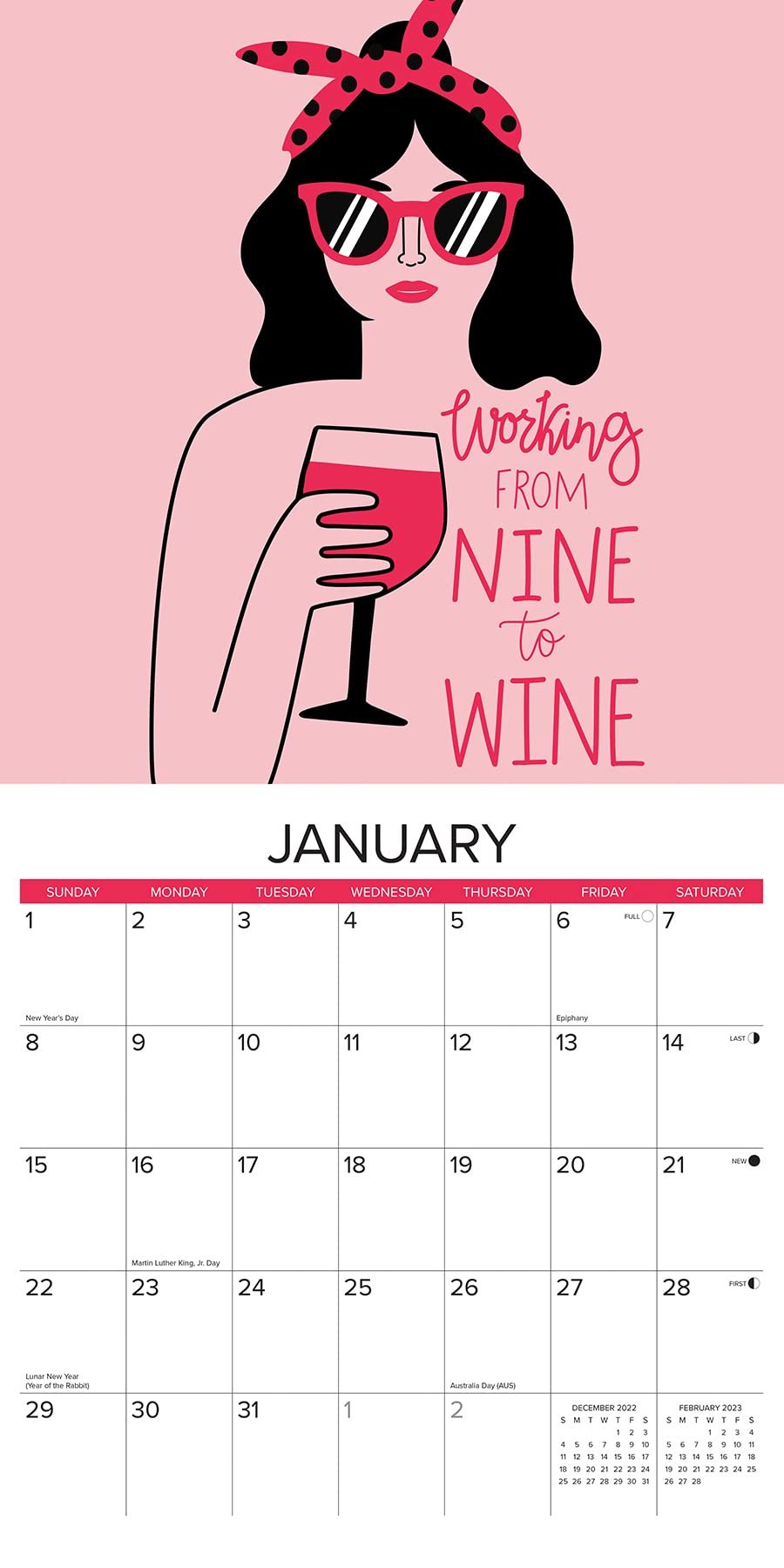 Pink-Themed Wine Meme Wall Calendar (illustrated)