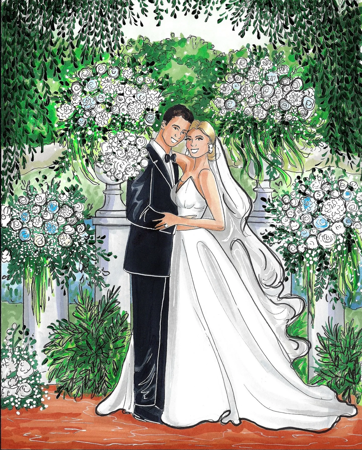 Happy Monday! I had to share Riley and Jeffrey&rsquo;s bridal illustration. Their beautiful wedding gave me so many options to work with as an artist, but ultimately I wanted to feature the floral altar at their ceremony. Such a beyond beautiful day!