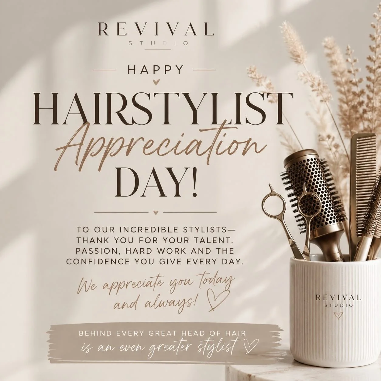 ✨ Happy hairstylist appreciation day to our amazing team 🤍

✨ Erica 
Our fearless leader ✨
The vision behind Revival Studio and the one who sets the standard every single day. Your talent, drive, and heart inspire all of us 🤍

✨ Tara
Our extension 