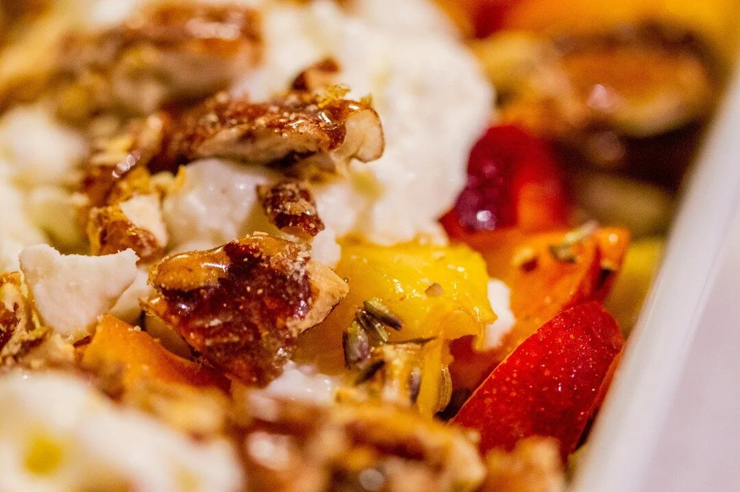 We LOVE getting to cook for friends when they come over and have been aching for that experience again for well over a year.  Of course, when we finally do have friends over we went a little over the top with this Peach, Nectarine, Burrata, and Caram