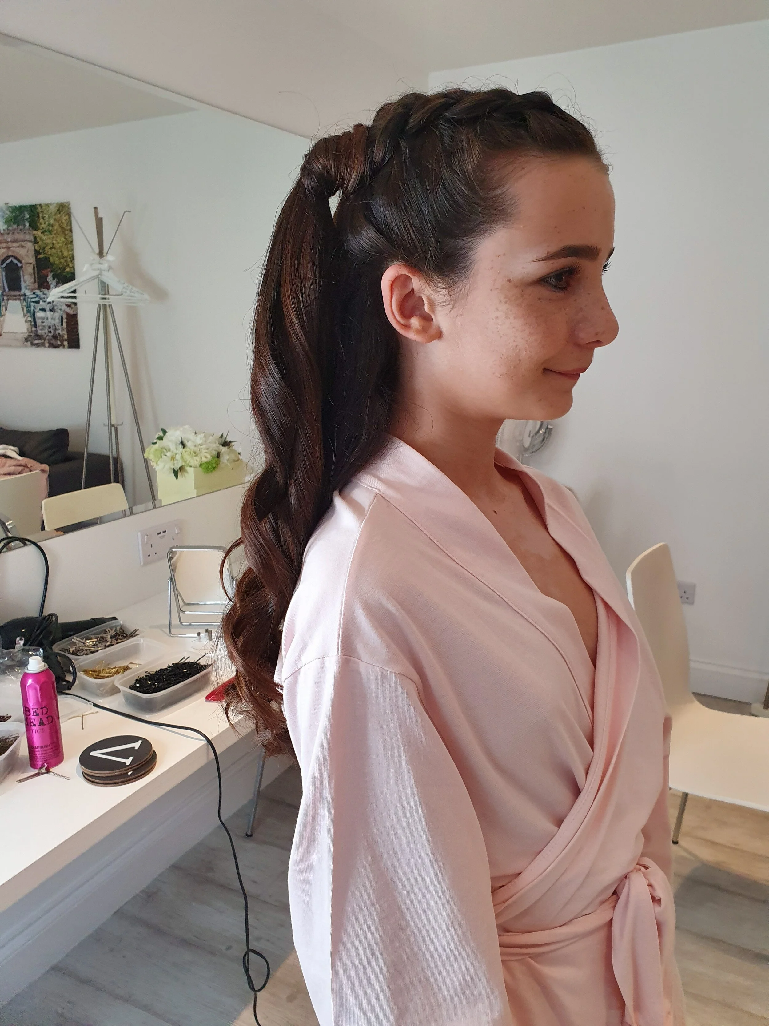  french braid pigtails with curls bridesmaid