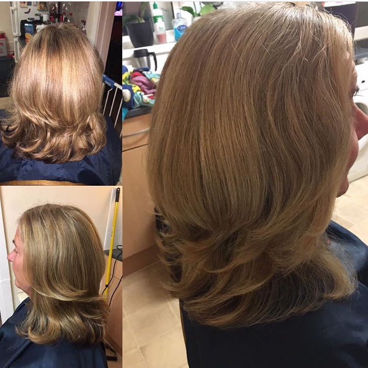 long layered feather cut & blowdry 