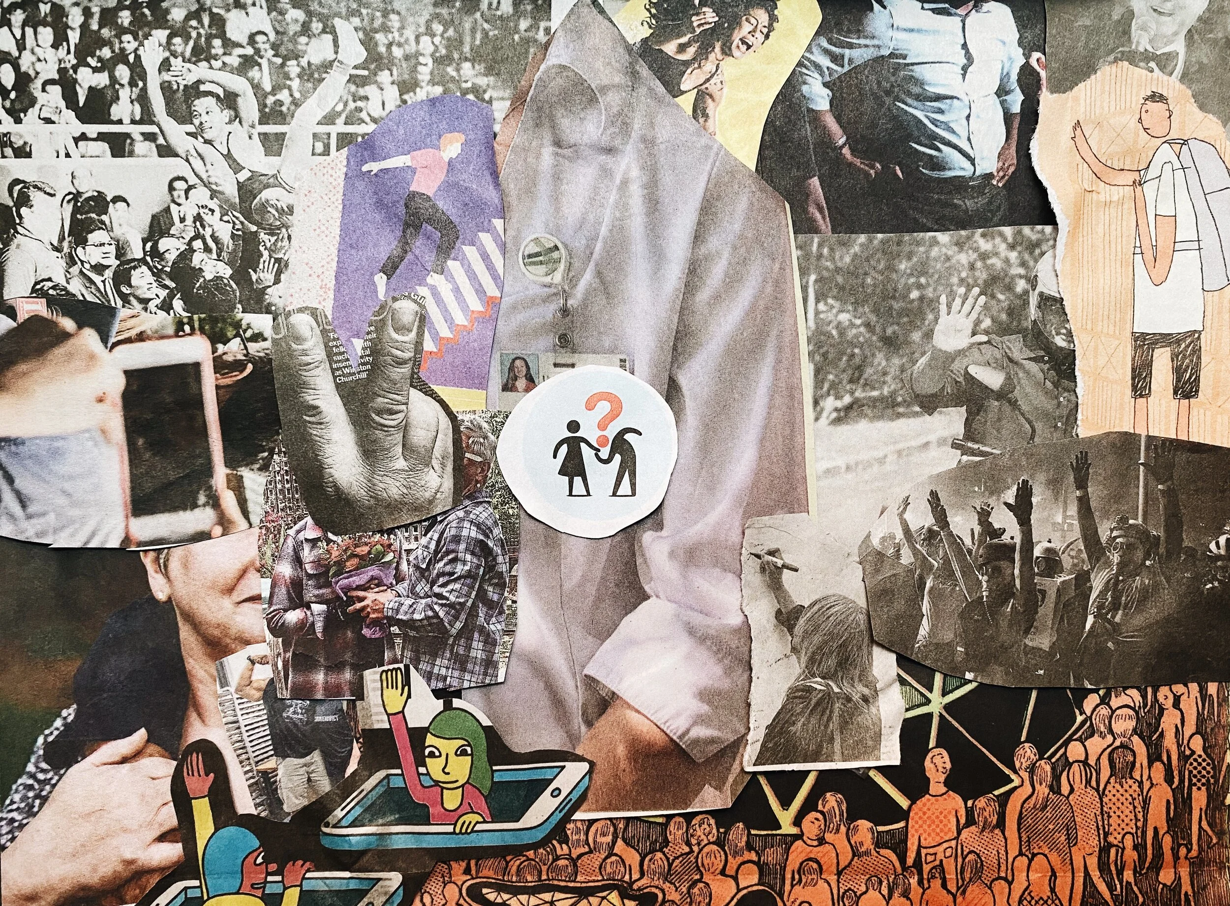 As the city slowly began to reopen, residents started to stop thanking frontline workers with the nightly ritual of clapping. Canal Street News Summer Journalism Club member Maddy Andersen wonders: what do we do with our hands now? Collage by Alexan…