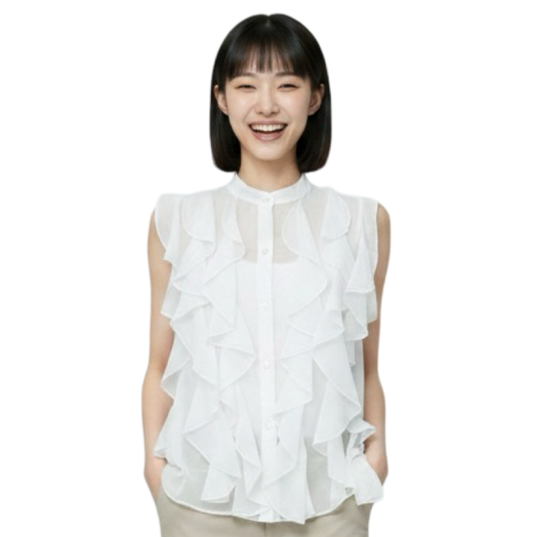 Sleeveless Cotton Blouse with Cascading Ruffles