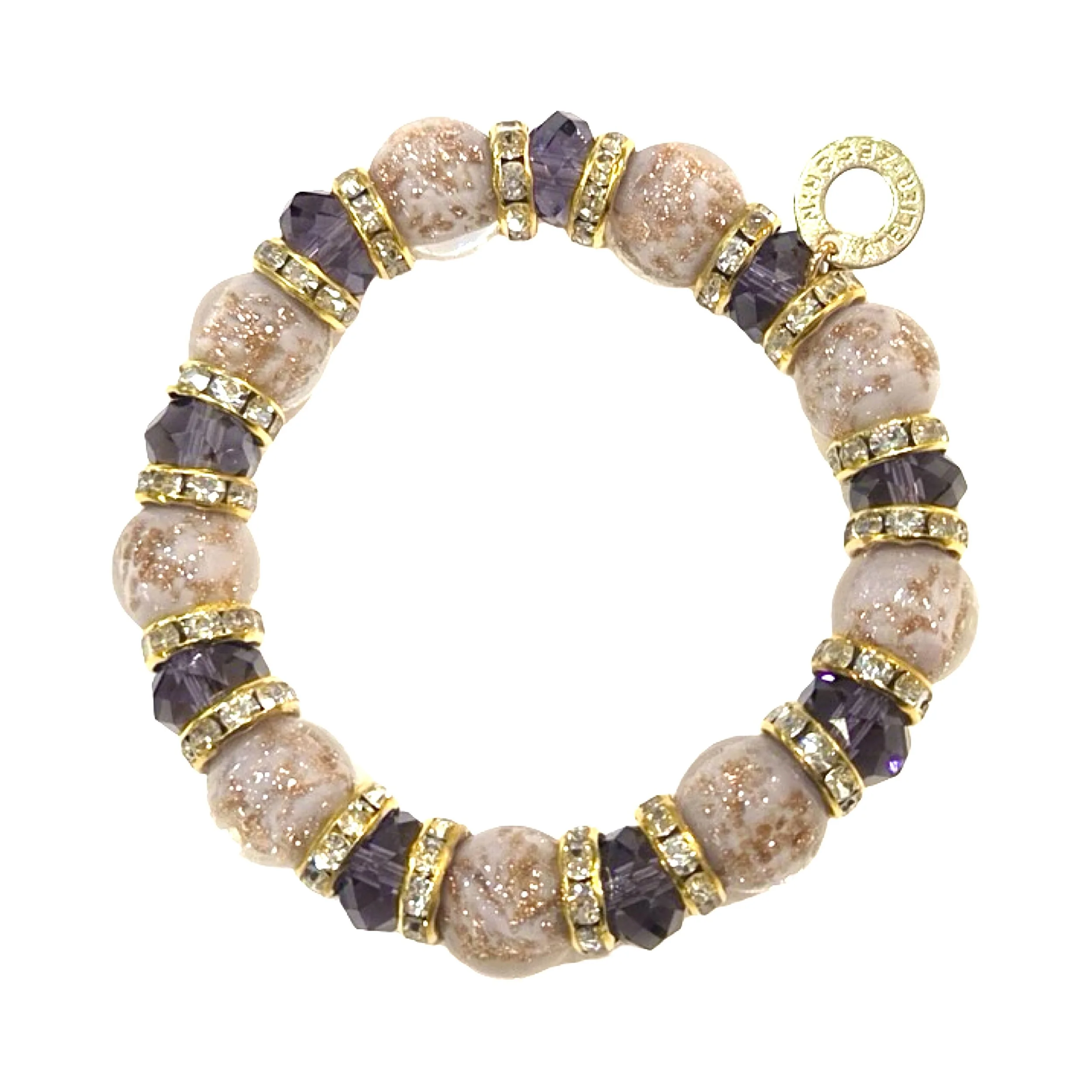 Hand Blown Murano Glass Bracelet in Blush & Purple