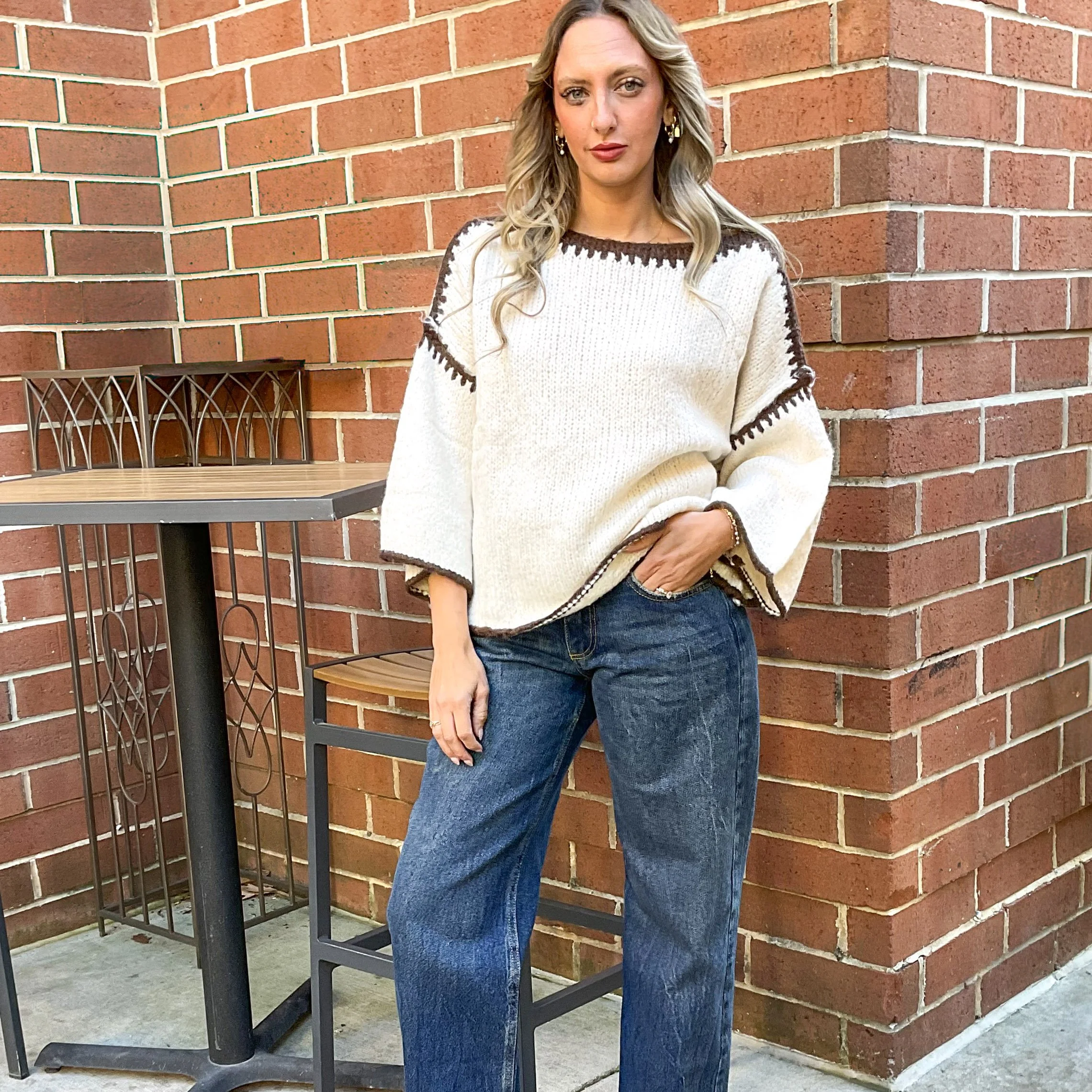 Over-Sized Chunky Sweater with Contrast Stitching