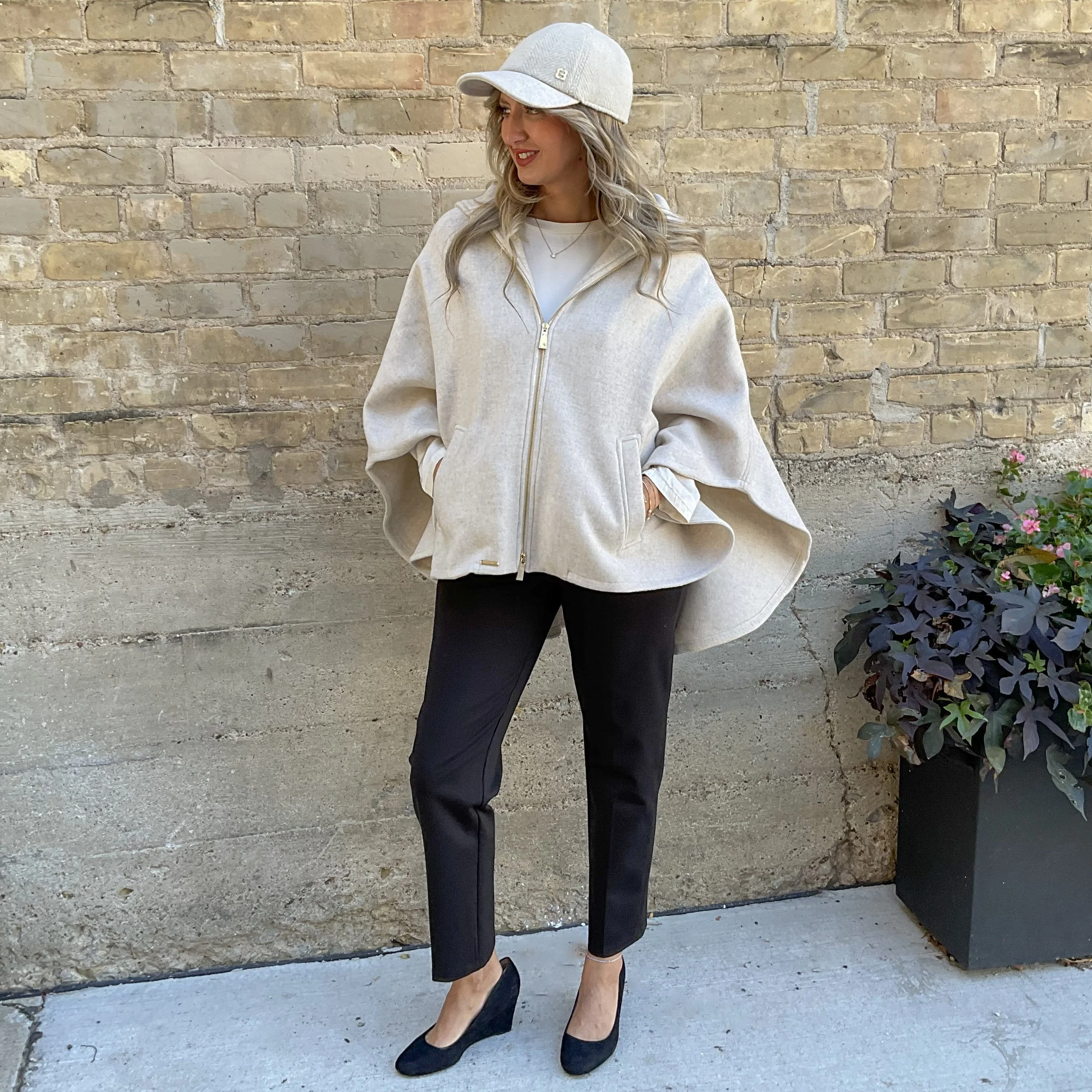 Wool/Cashmere Blend Cape Jacket with Hood