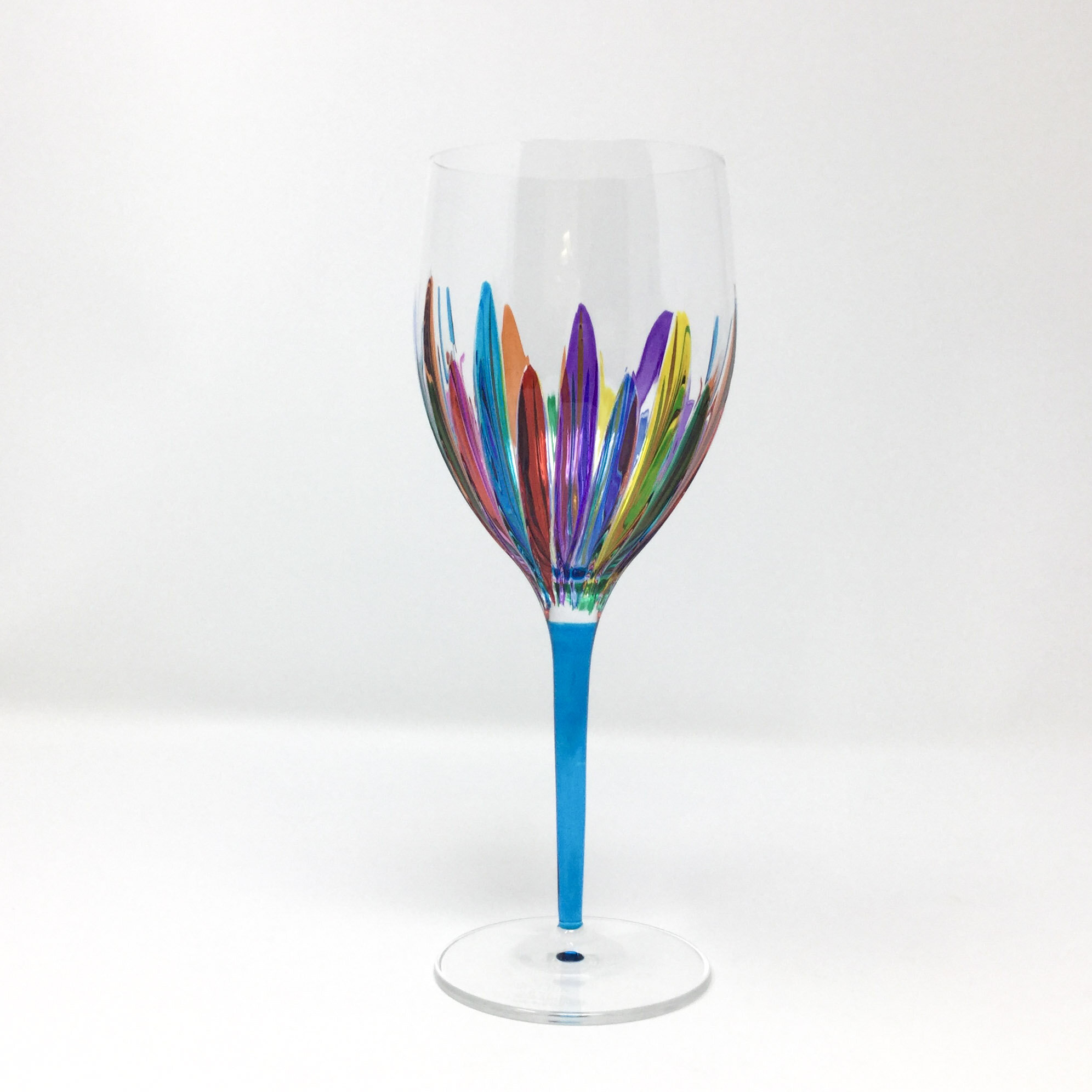 GLASSWARE VENETIAN CARNEVALE WINE GLASSES SET OF TWO HAND PAINTED CRYSTAL 