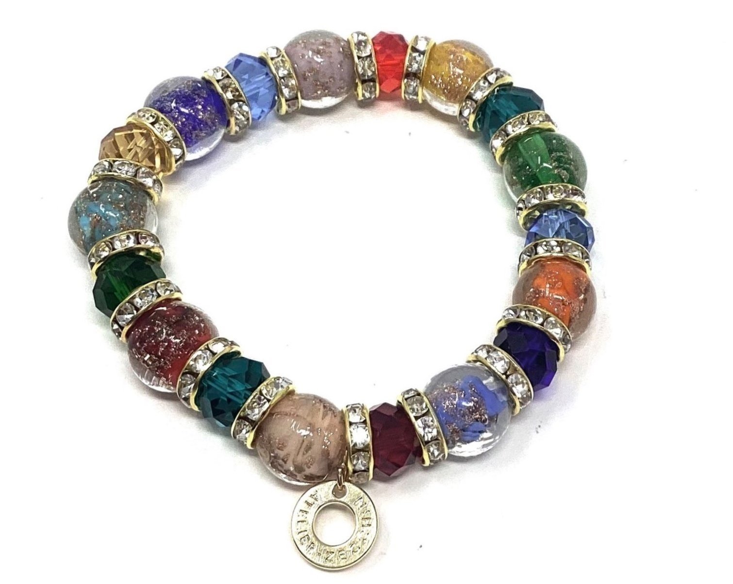 Vintage Murano Foil Art Glass Beads Stretch Bracelet - Ruby Lane